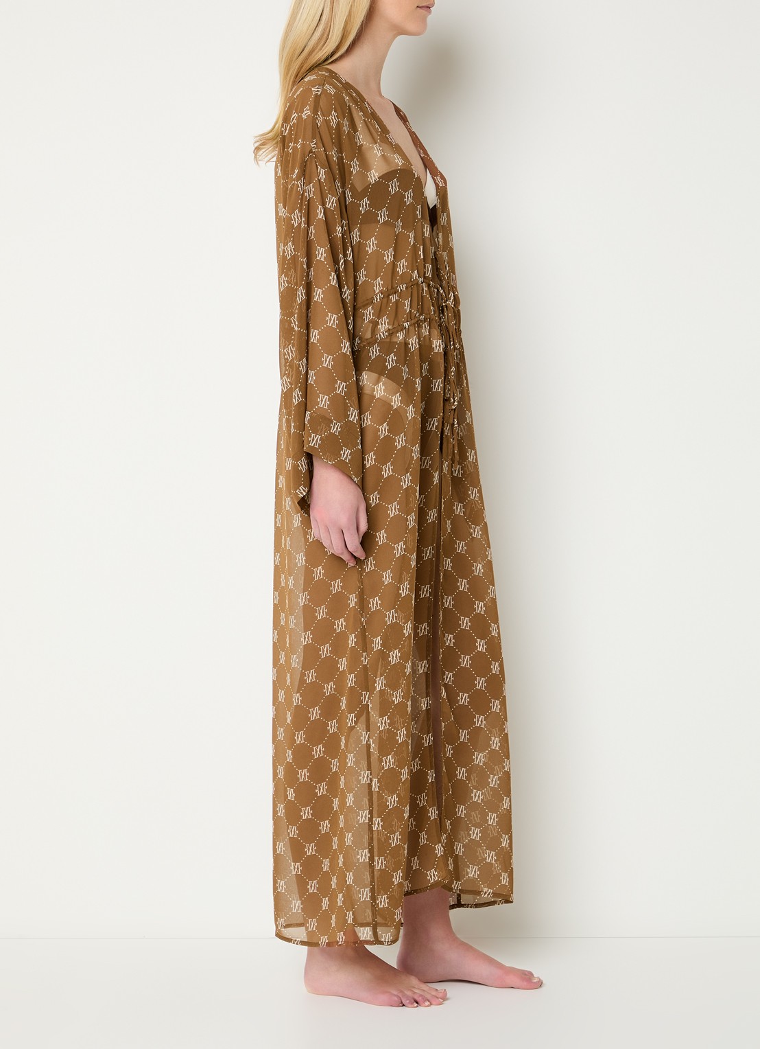 JOSH V Sienna kimono met logoprint - voorkant 2 hazelnootbruin