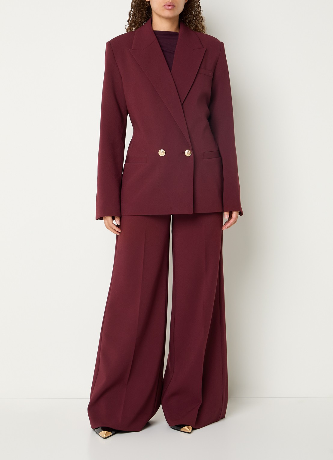 JOSH V Sky high waist wide fit pantalon met persplooi - voorkant 4 bordeauxrood
