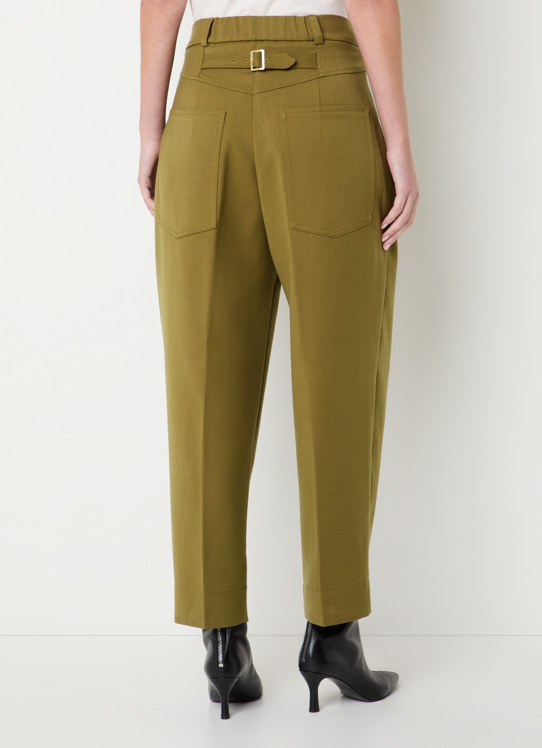 JOSH V Sonyes high waist wide fit pantalon met steekzakken - achterkant 3 olijfgroen