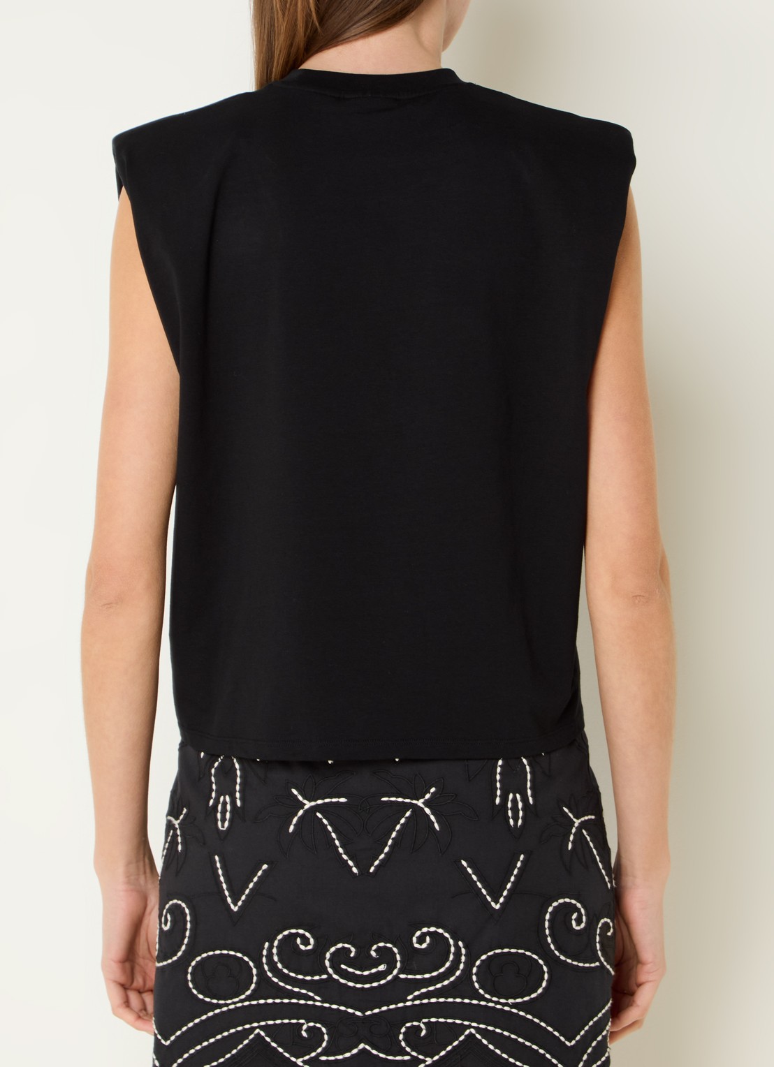 JOSH V Sue T-shirt met schoudervulling en logo - achterkant 2 zwart
