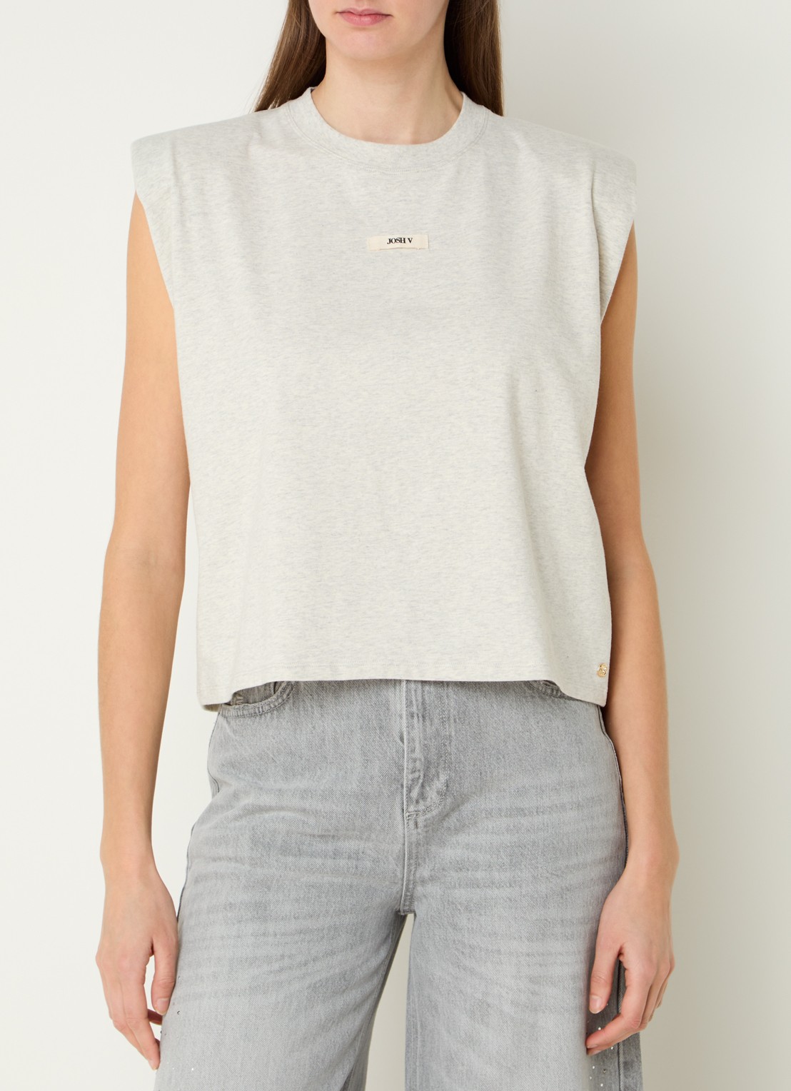 JOSH V Sue T-shirt met schoudervulling en logo - detail 3 grijs
