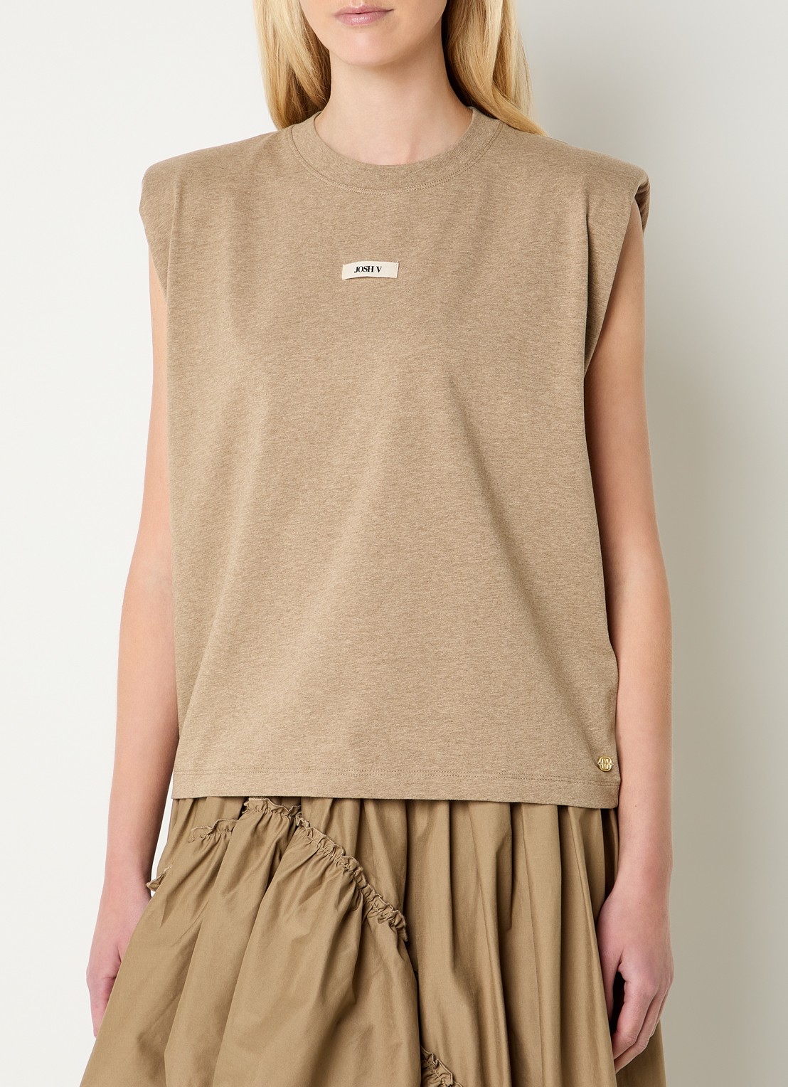 JOSH V Sue T-shirt met schoudervulling en logo - detail 2 khaki