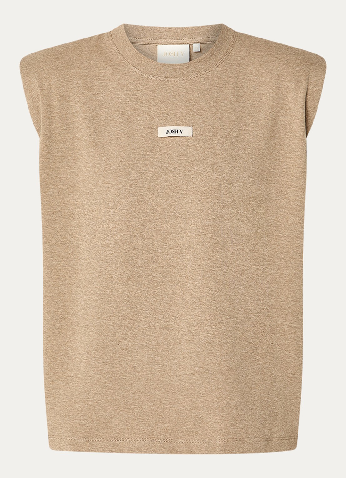 JOSH V Sue T-shirt met schoudervulling en logo - voorkant 3 khaki