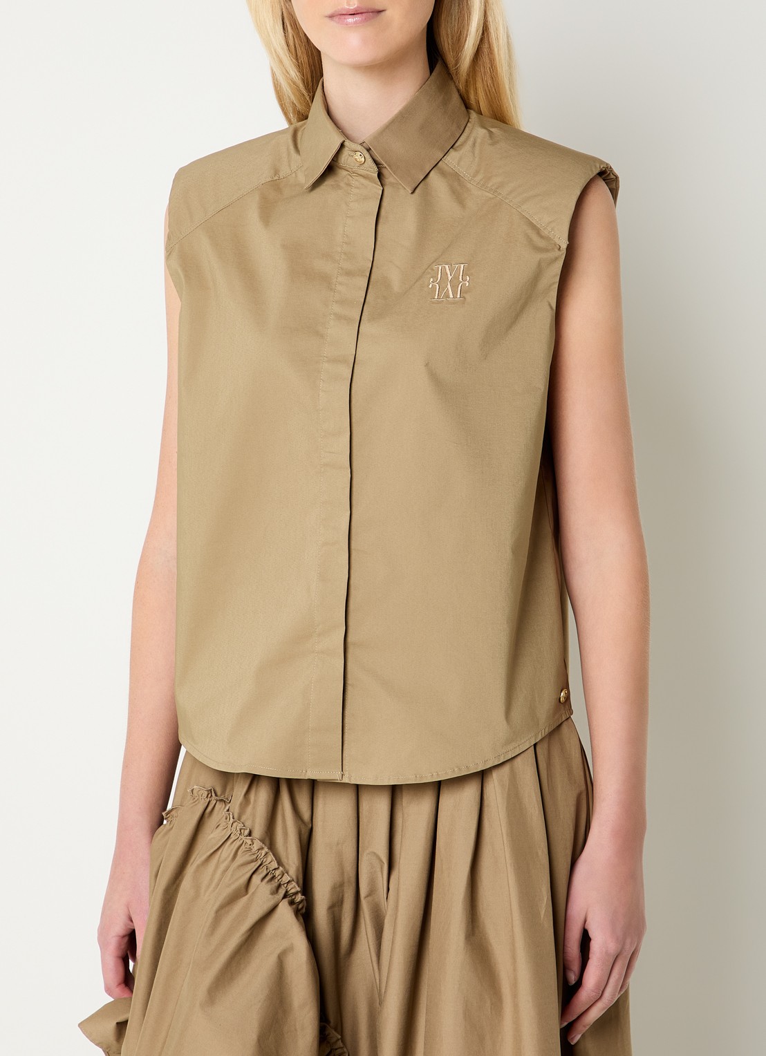 JOSH V Susie blouse met schoudervulling en logoborduring - detail 4 khaki