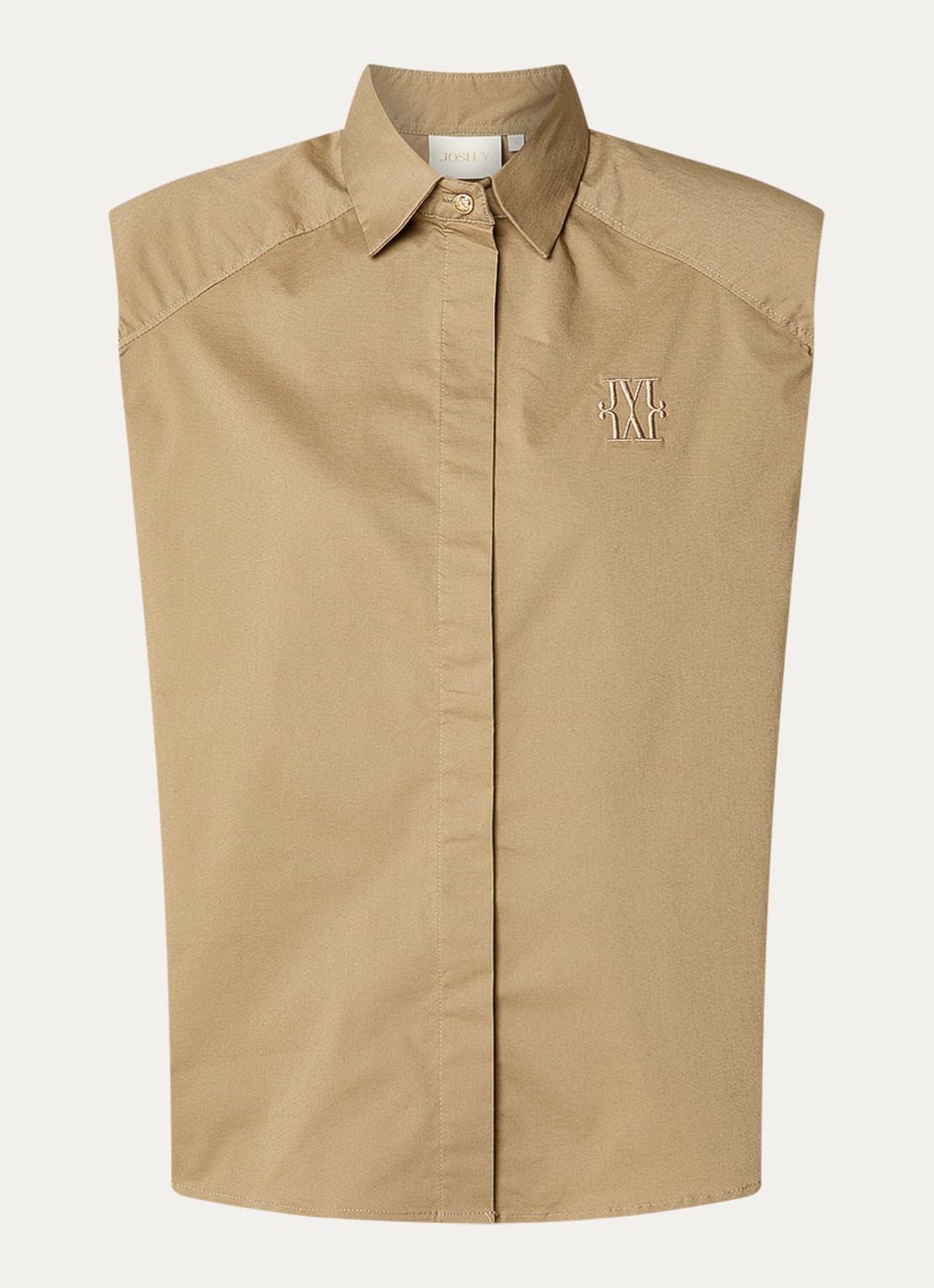 JOSH V Susie blouse met schoudervulling en logoborduring - voorkant 2 khaki