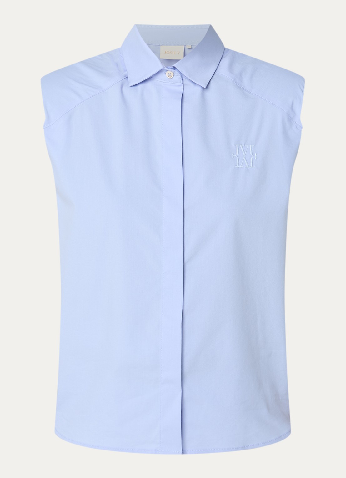 JOSH V Susie mouwloze blouse met schoudervulling en logoborduring - voorkant lichtblauw