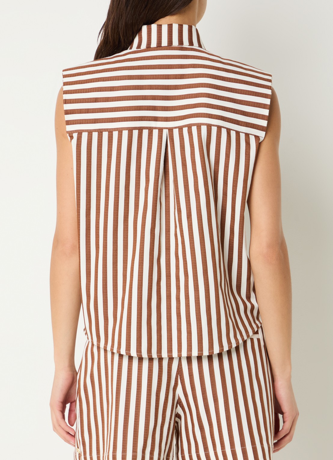 JOSH V Suusa blouse met schoudervulling en streepprint - achterkant bruin