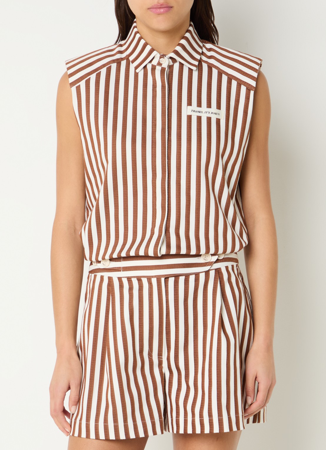 JOSH V Suusa blouse met schoudervulling en streepprint - detail 4 bruin