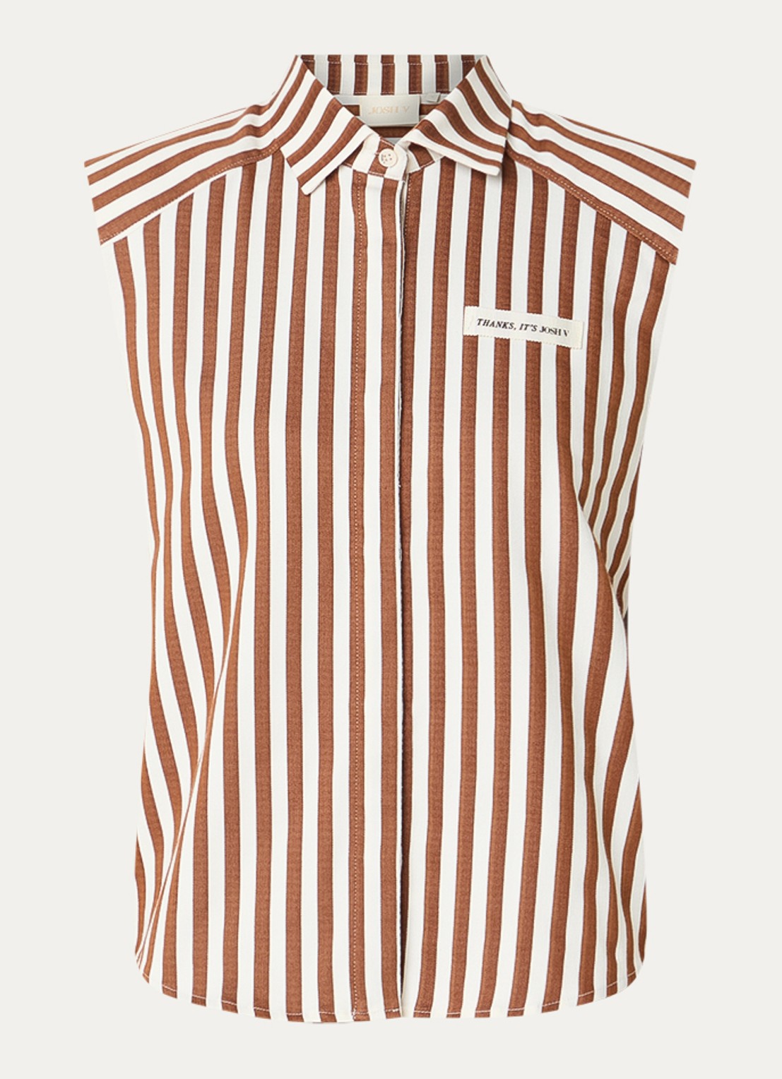 JOSH V Suusa blouse met schoudervulling en streepprint - voorkant 2 bruin
