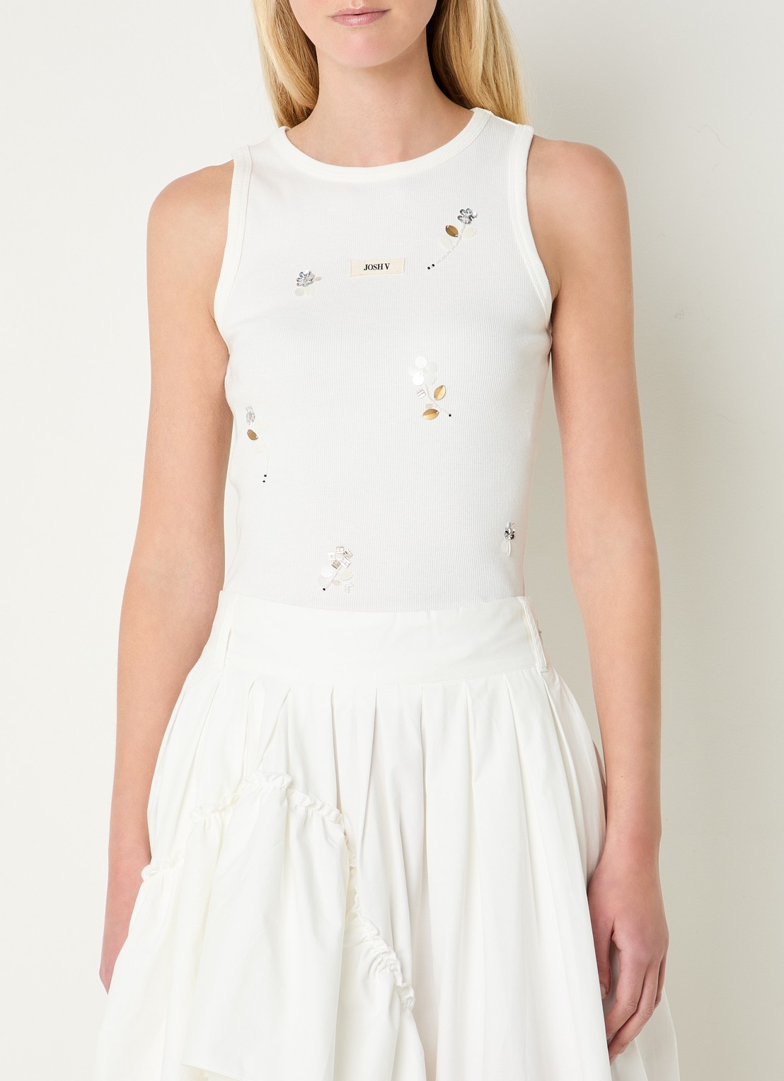 JOSH V Swanny tanktop met pailletten - detail 4 gebroken wit