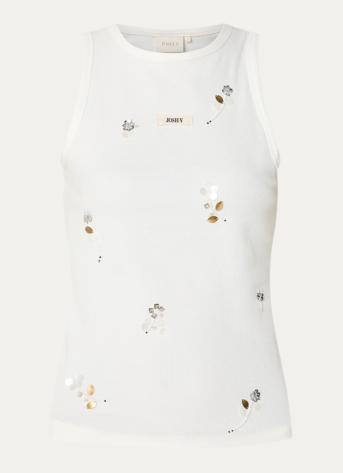 JOSH V Swanny tanktop met pailletten - voorkant 2 gebroken wit