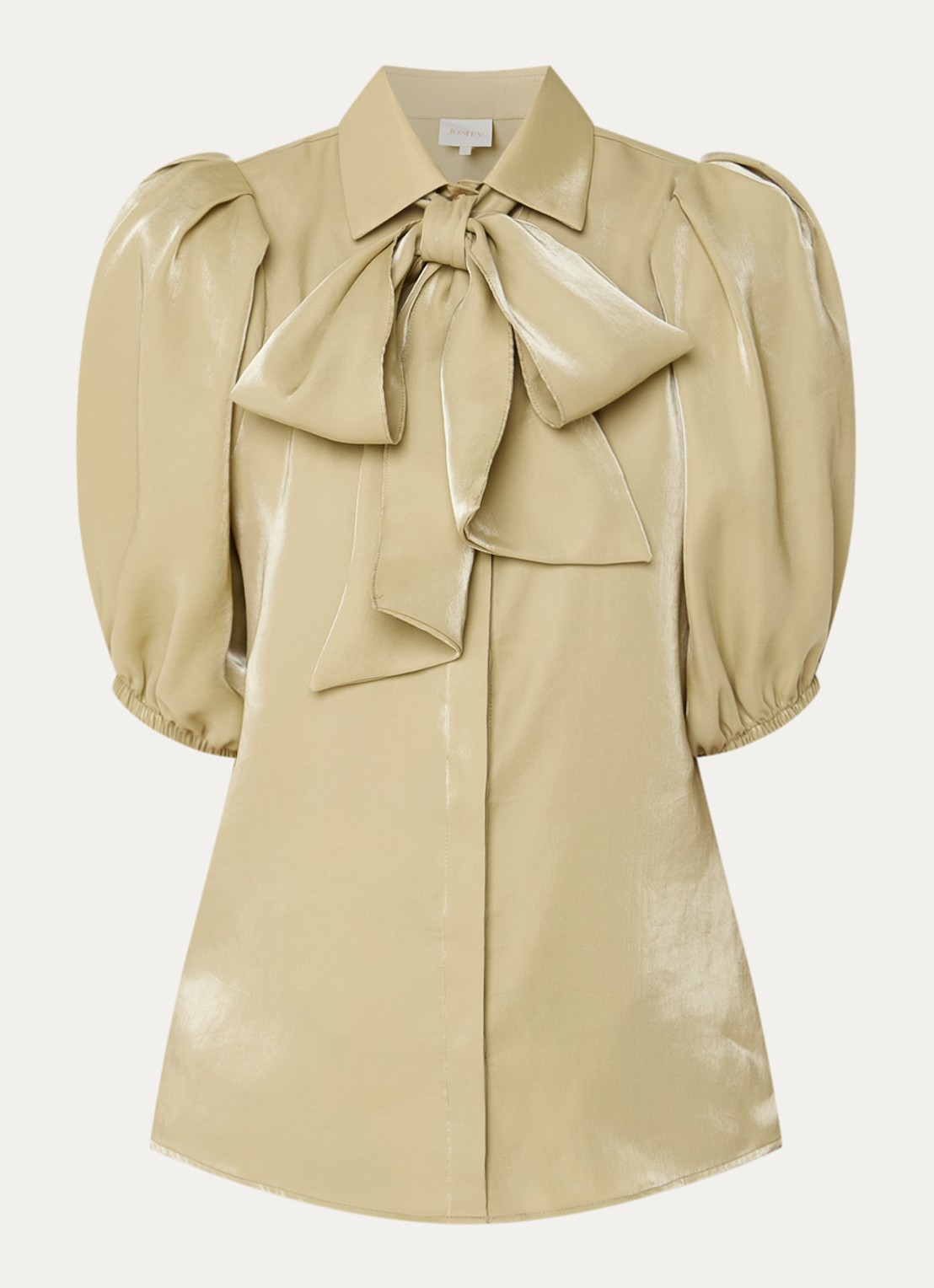 JOSH V Sylviana blouse met pofmouw en glanzende finish - voorkant 2 lindegroen