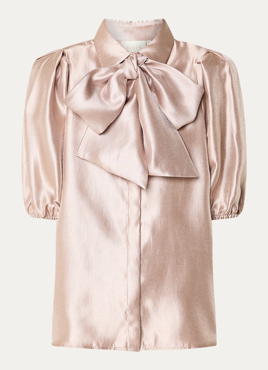 JOSH V Sylviana Blouse van satijn met afneembare sjaalkraag - voorkant lichtroze