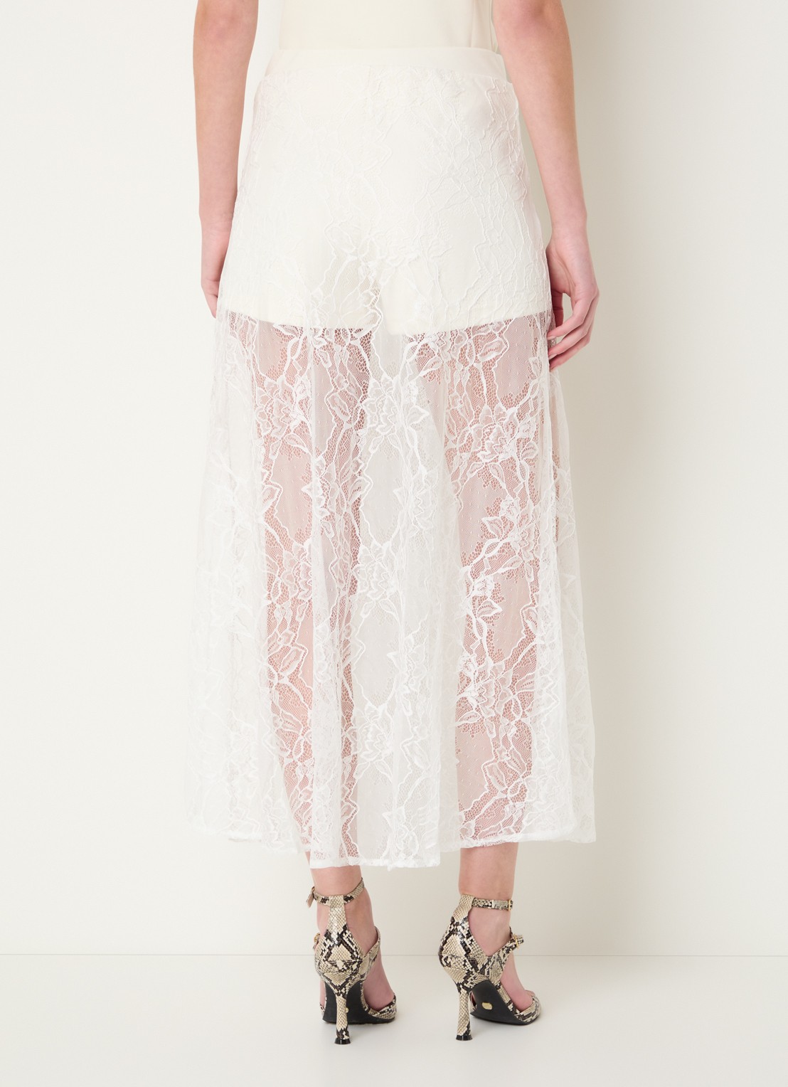 JOSH V Trixie midi rok met broderie - achterkant 3 beige