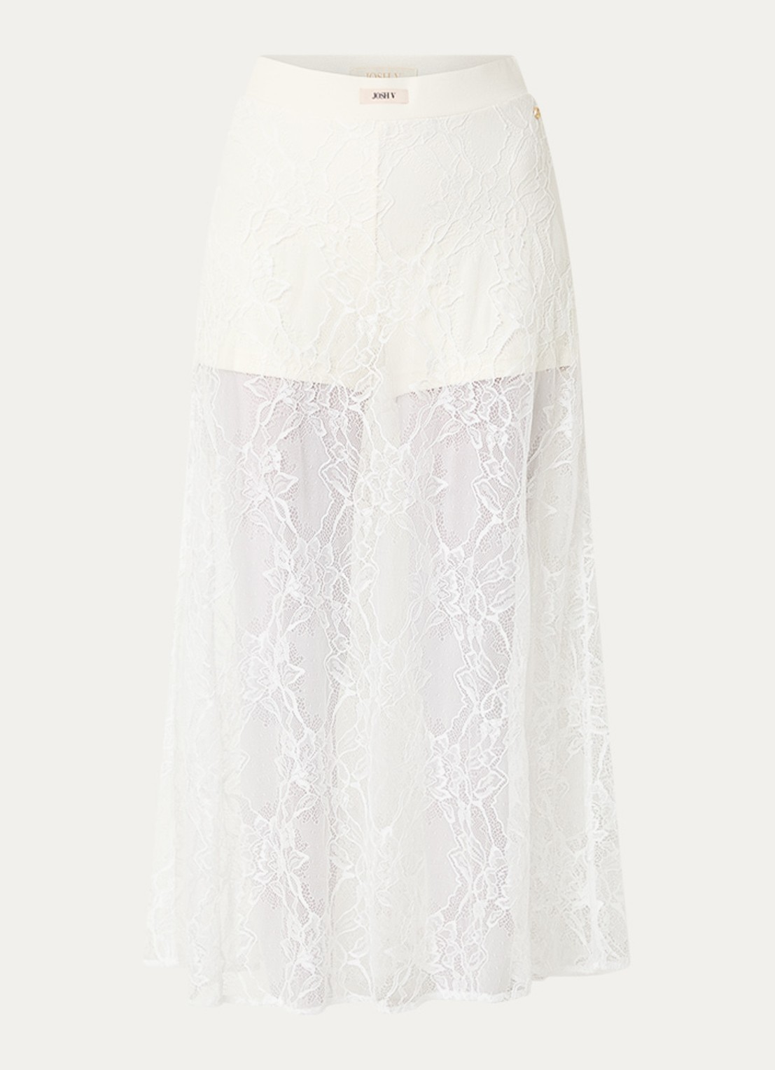 JOSH V Trixie midi rok met broderie - voorkant beige