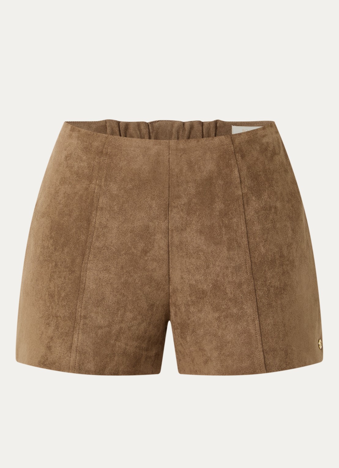 JOSH V Vik high waist straight fit korte broek van imitatiesuède - voorkant 2 lichtbruin