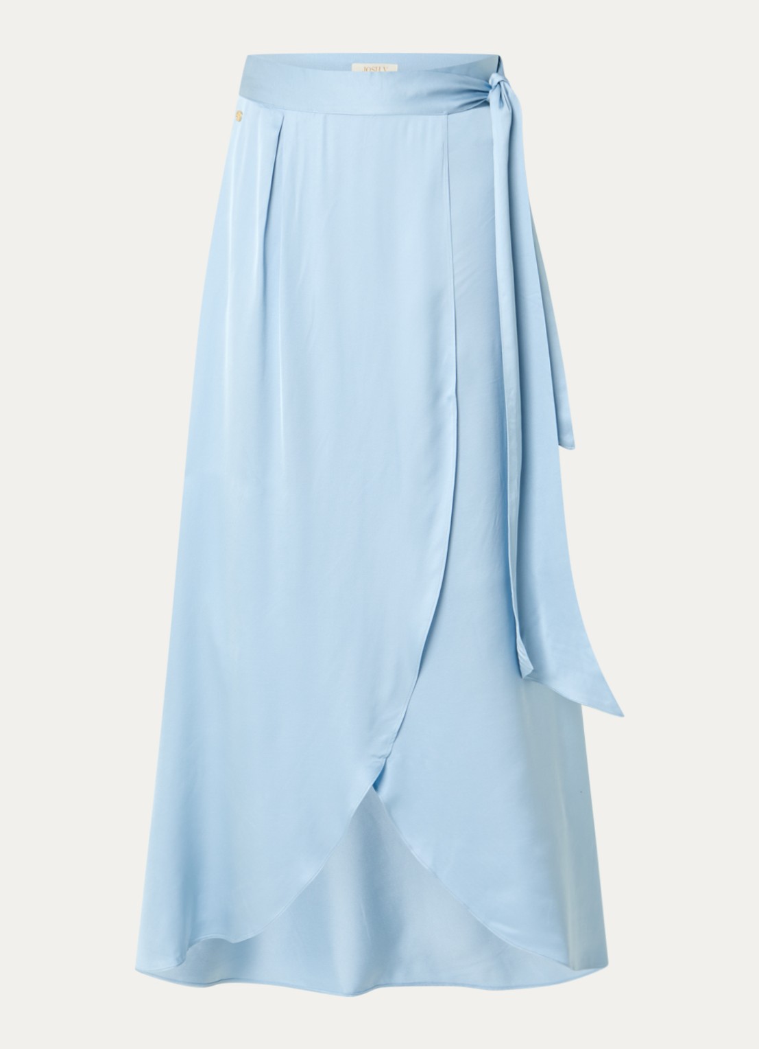 JOSH V Yamicia maxi rok van satijn met strikceintuur - voorkant lichtblauw