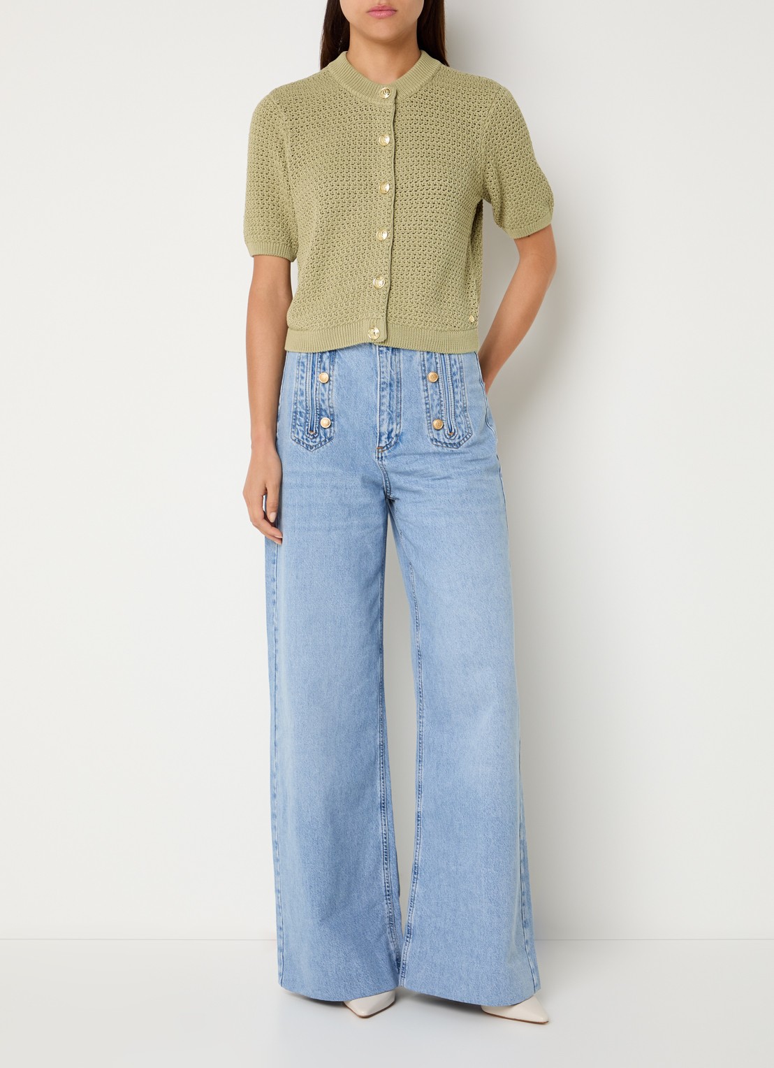 JOSH V Ylia grofgebreid vest - voorkant 3 mosgroen