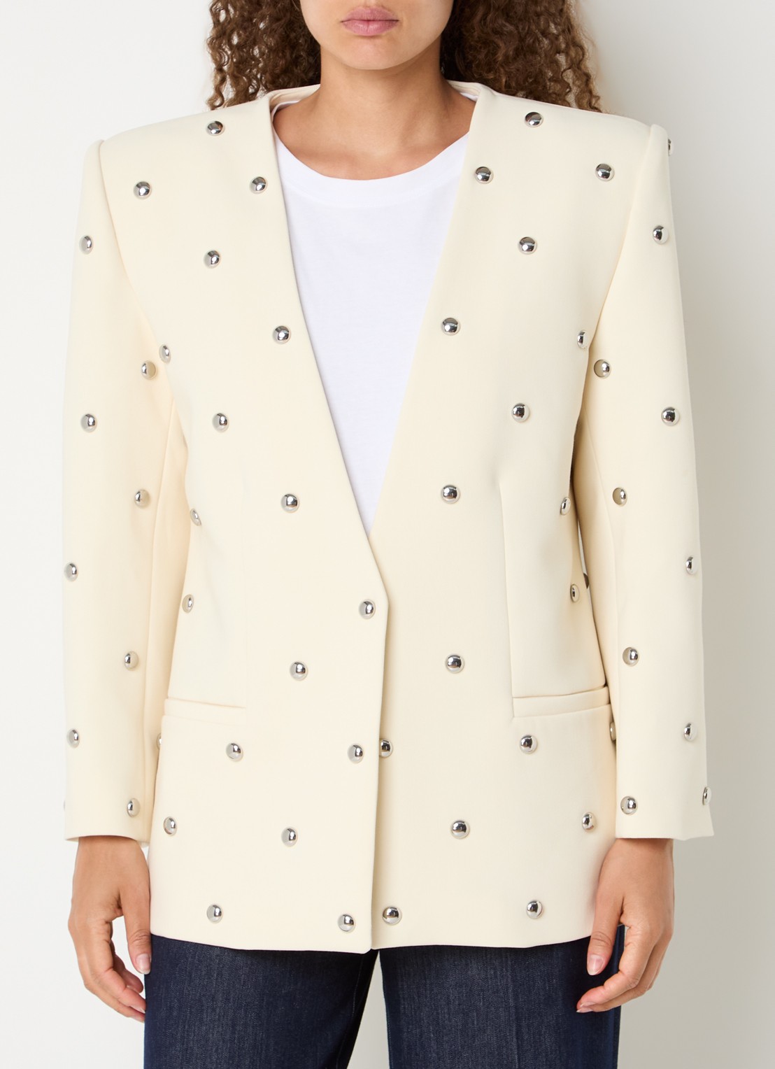 JOSH V Yven blazer met paspelzakken en studs - detail 3 lichtgeel