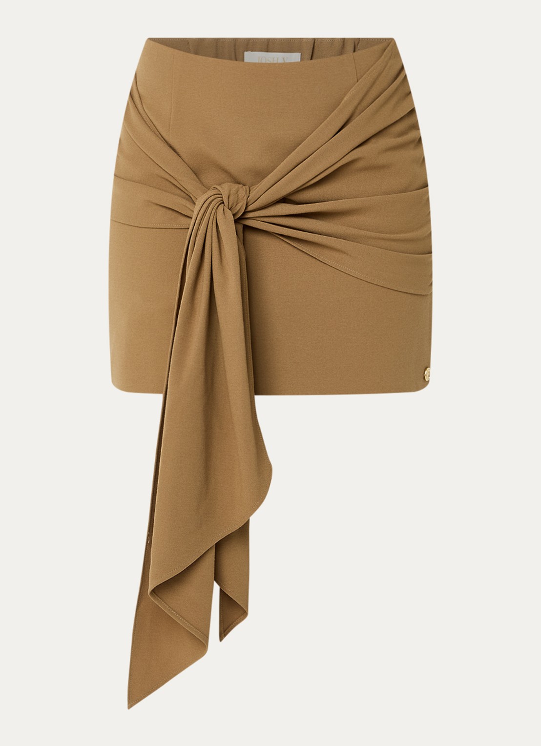 JOSH V Zayden mini rok met geknoopt detail - voorkant 2 camel