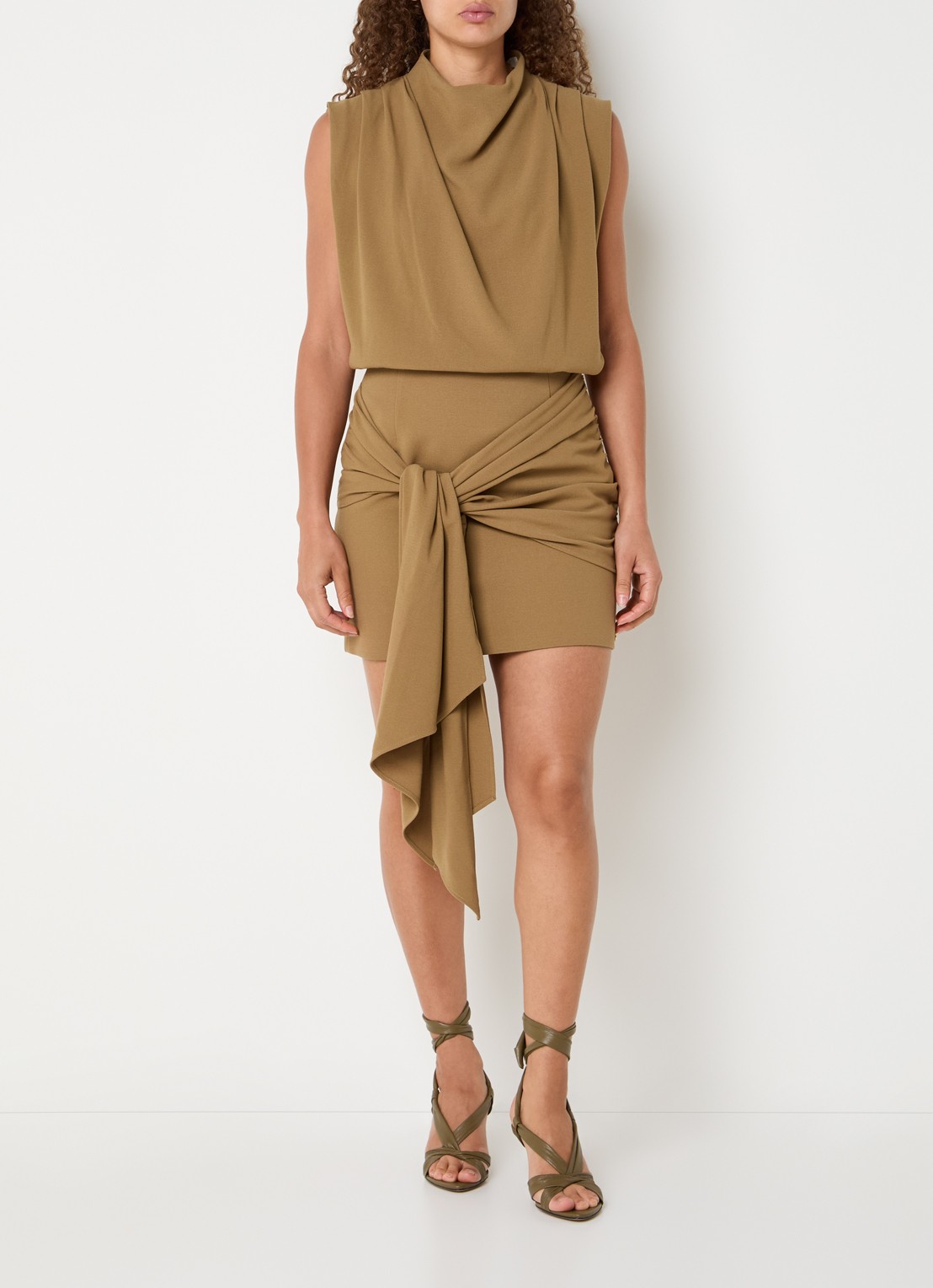 JOSH V Zayden mini rok met geknoopt detail - voorkant 3 camel