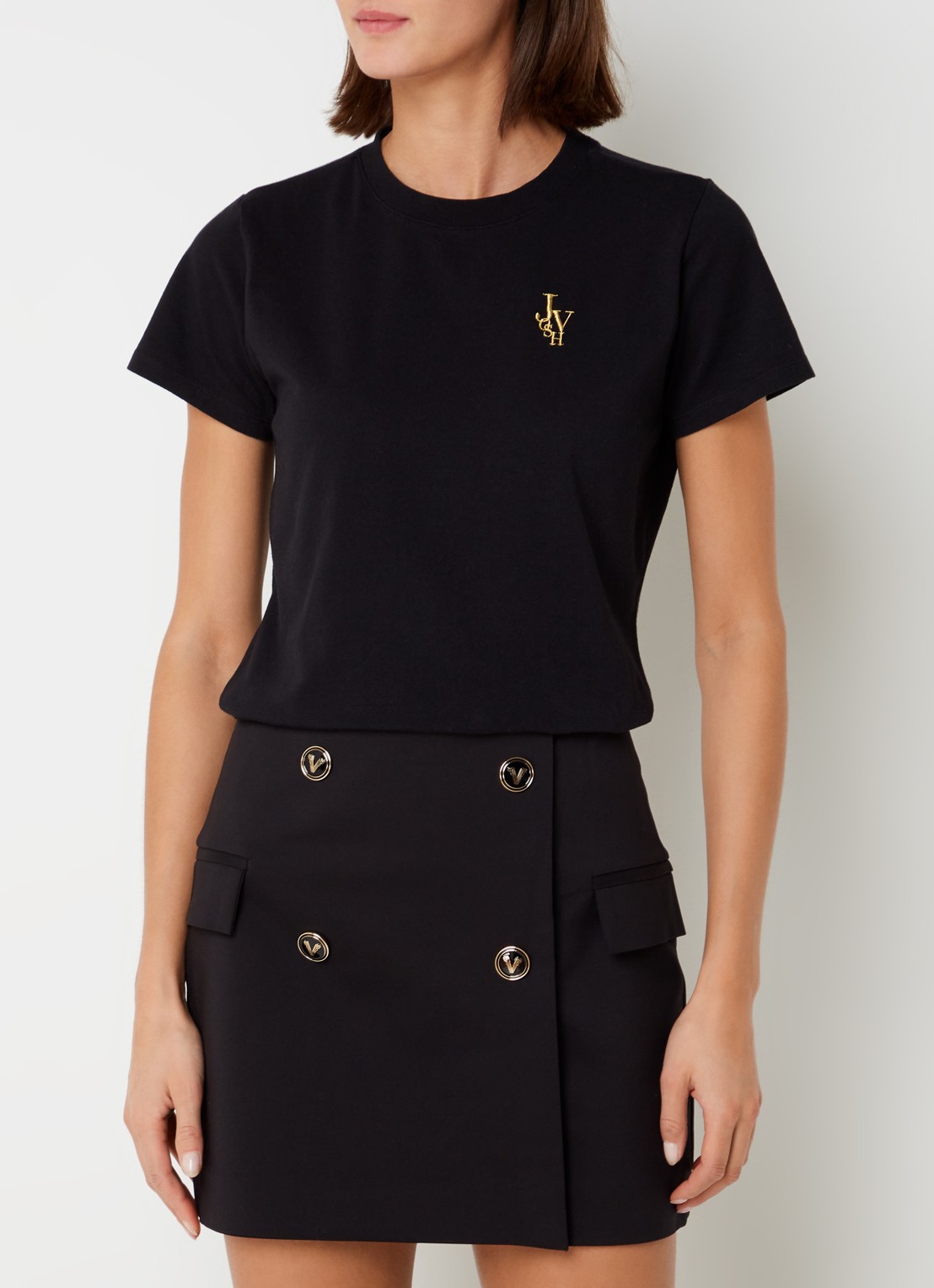 JOSH V Zoe T-shirt met logoborduring - detail zwart