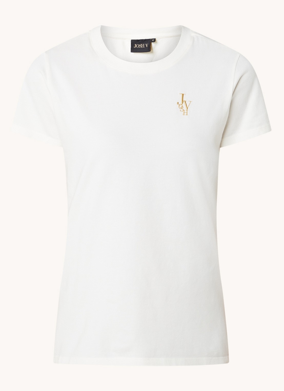 JOSH V Zoe T-shirt met logoborduring - voorkant gebroken wit
