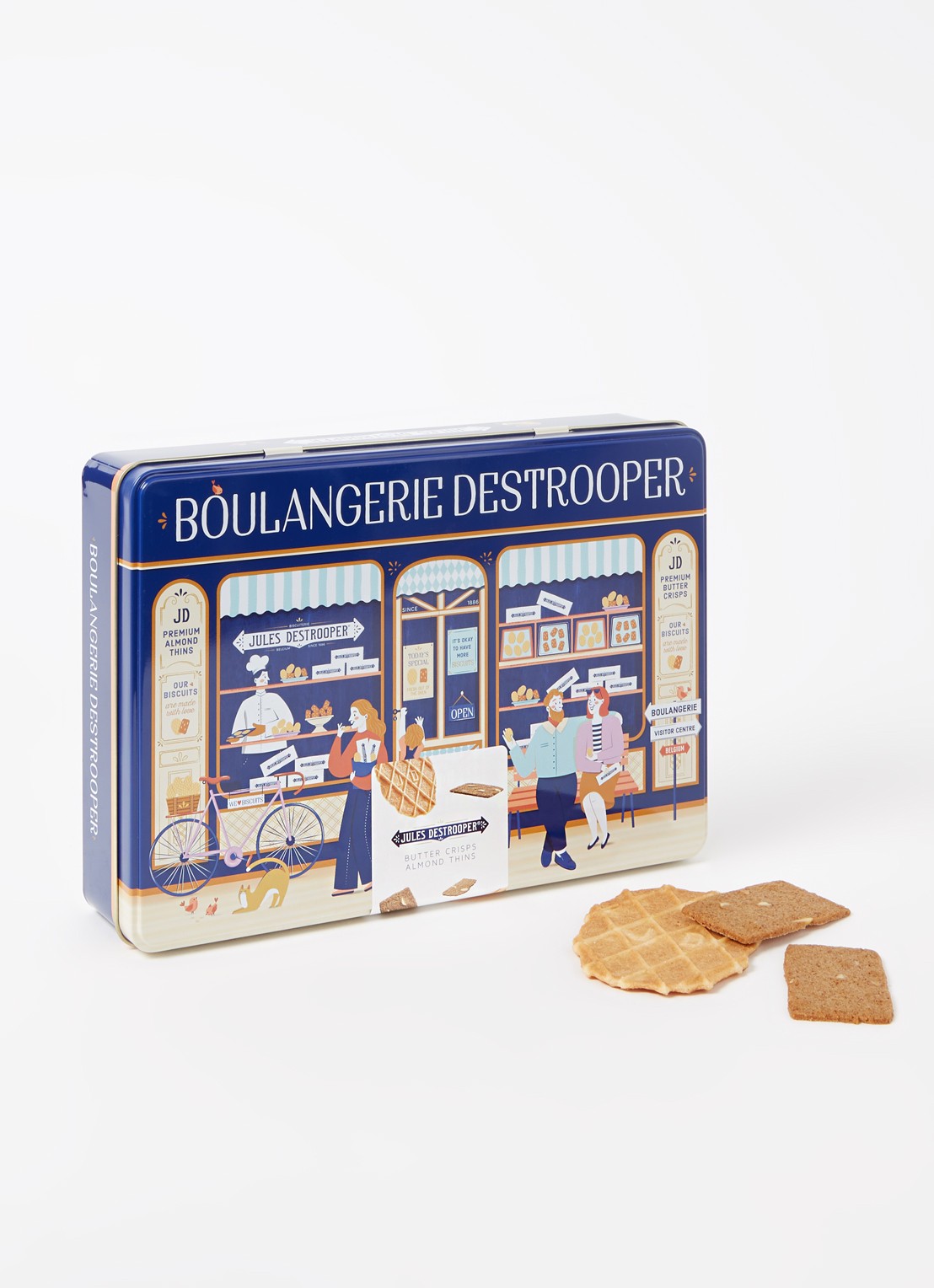 Jules Destrooper Boulangerie Destrooper koekjes in blik 350 gram - voorkant 2 donkerblauw