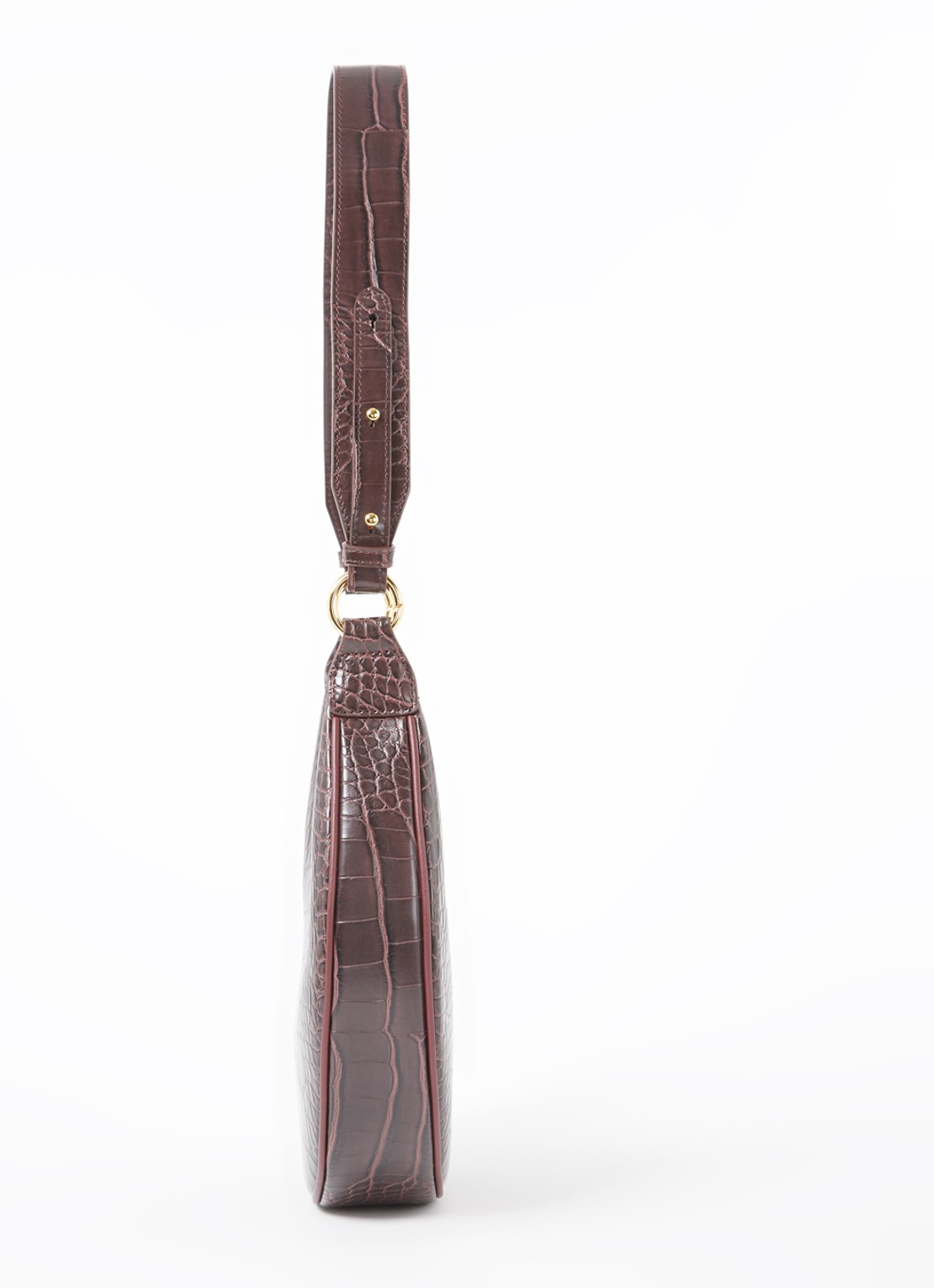 JW PEI Carly schoudertas met crocostructuur - detail 4 bordeauxrood