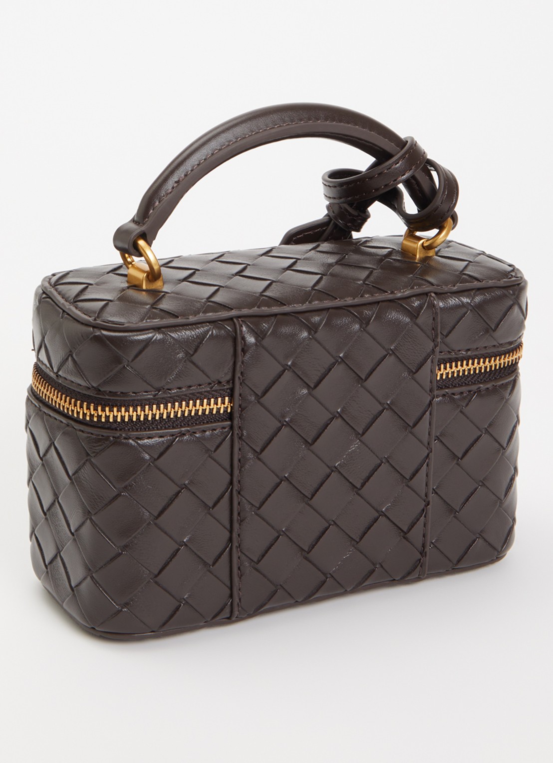 JW PEI Cleo Woven Box handtas met afneembare schouderriem - achterkant 5 donkerbruin