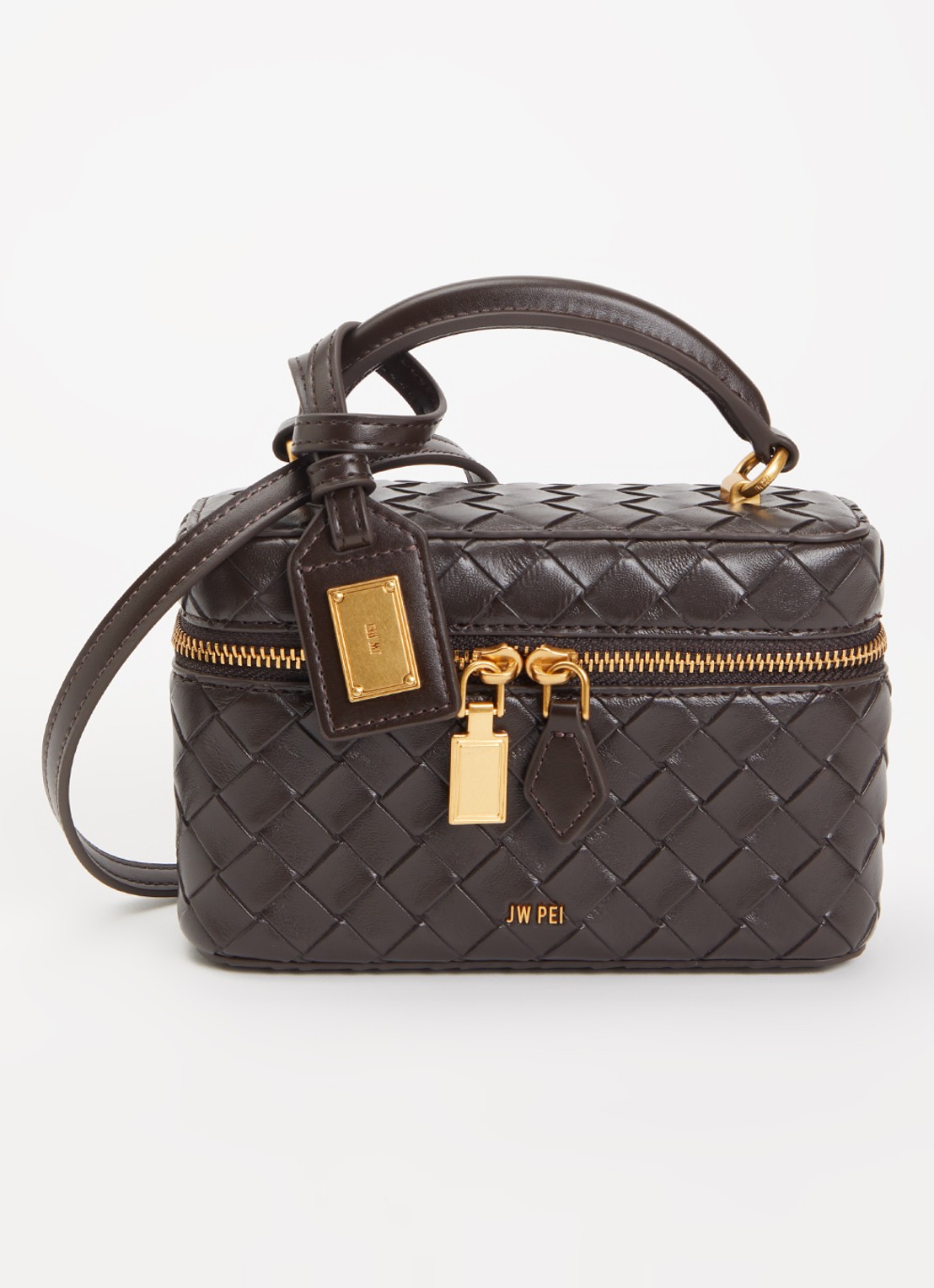 JW PEI Cleo Woven Box handtas met afneembare schouderriem - voorkant 4 donkerbruin