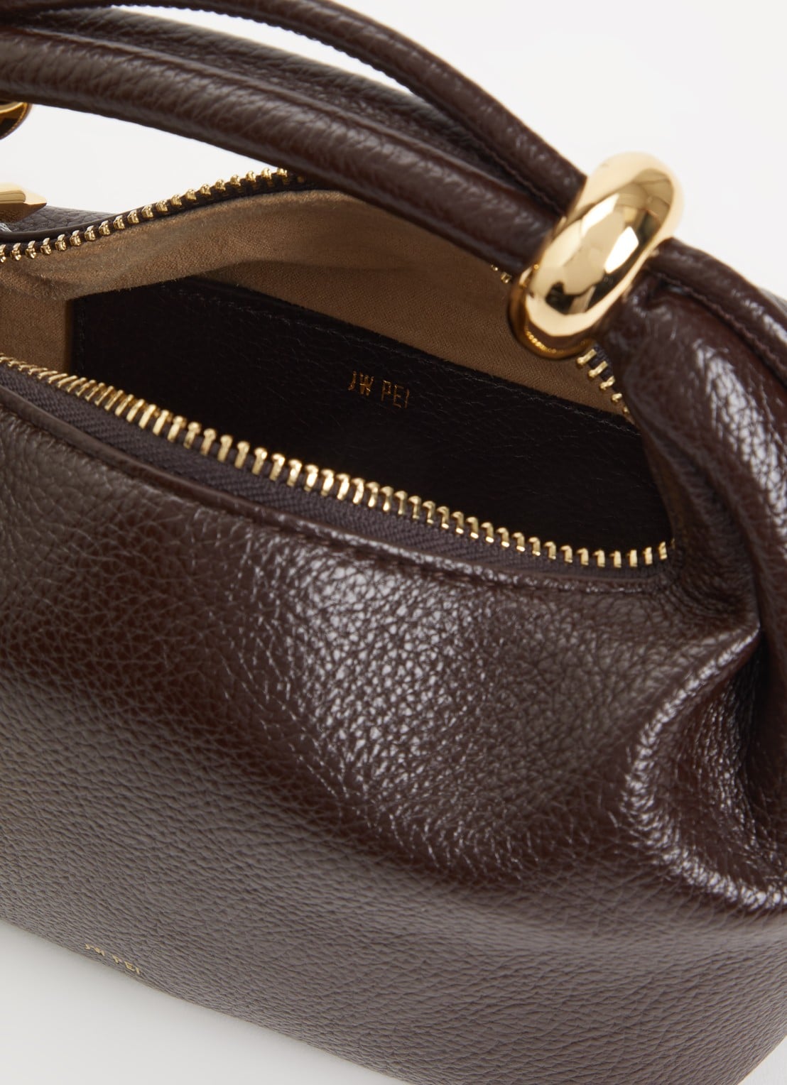 JW PEI Ellie Metal Ring Embellished handtas met afneembare schouderriem - detail 2 donkerbruin