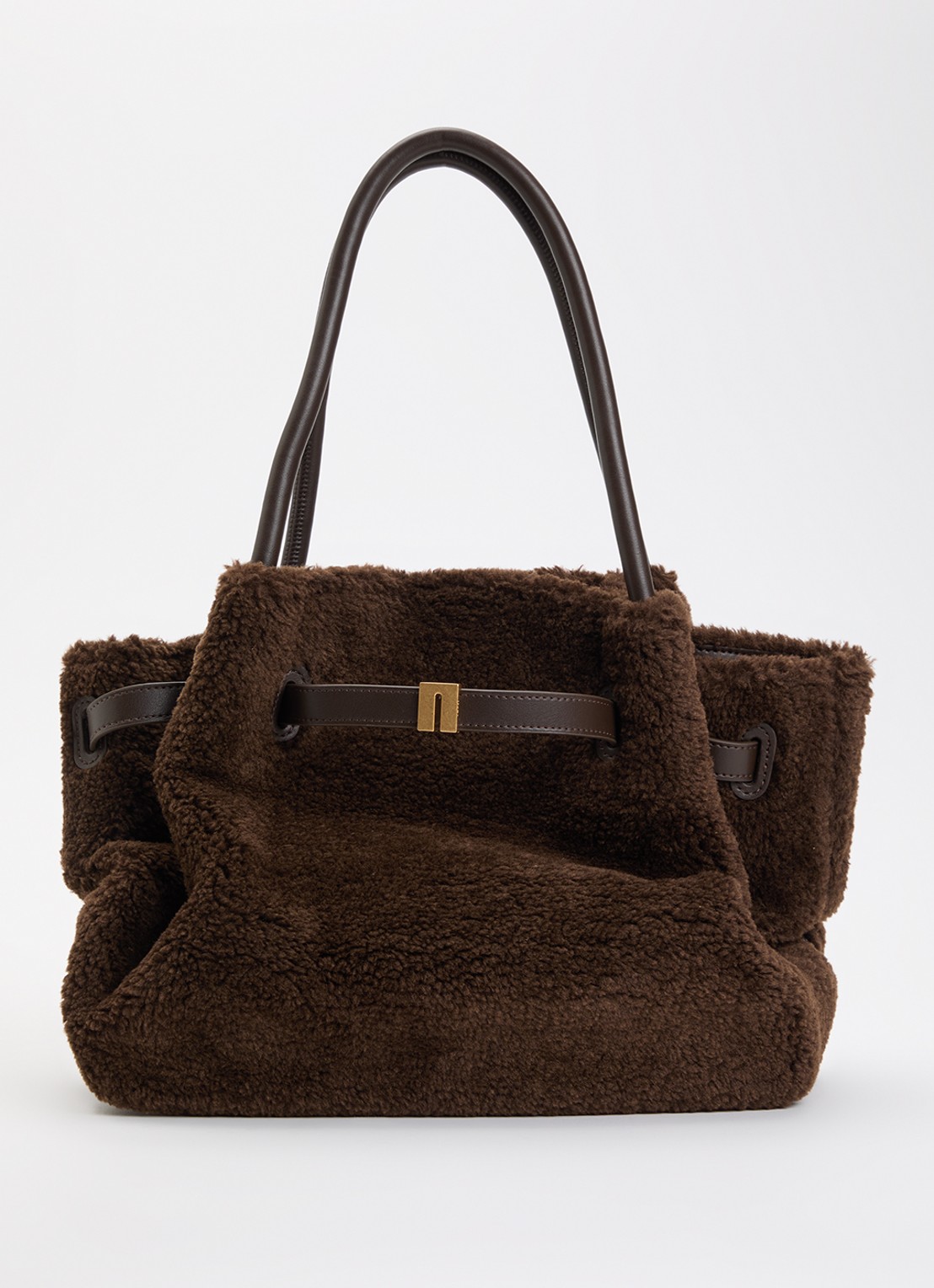 JW PEI Hana Medium schoudertas van teddy - voorkant bruin