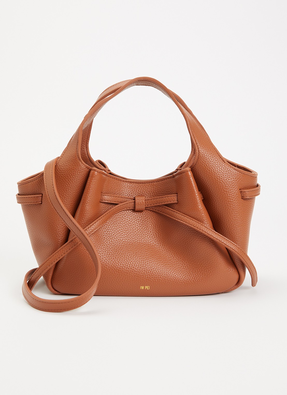 JW PEI Mabel Soft Bow handtas met afneembare schouderriem - voorkant 5 cognac