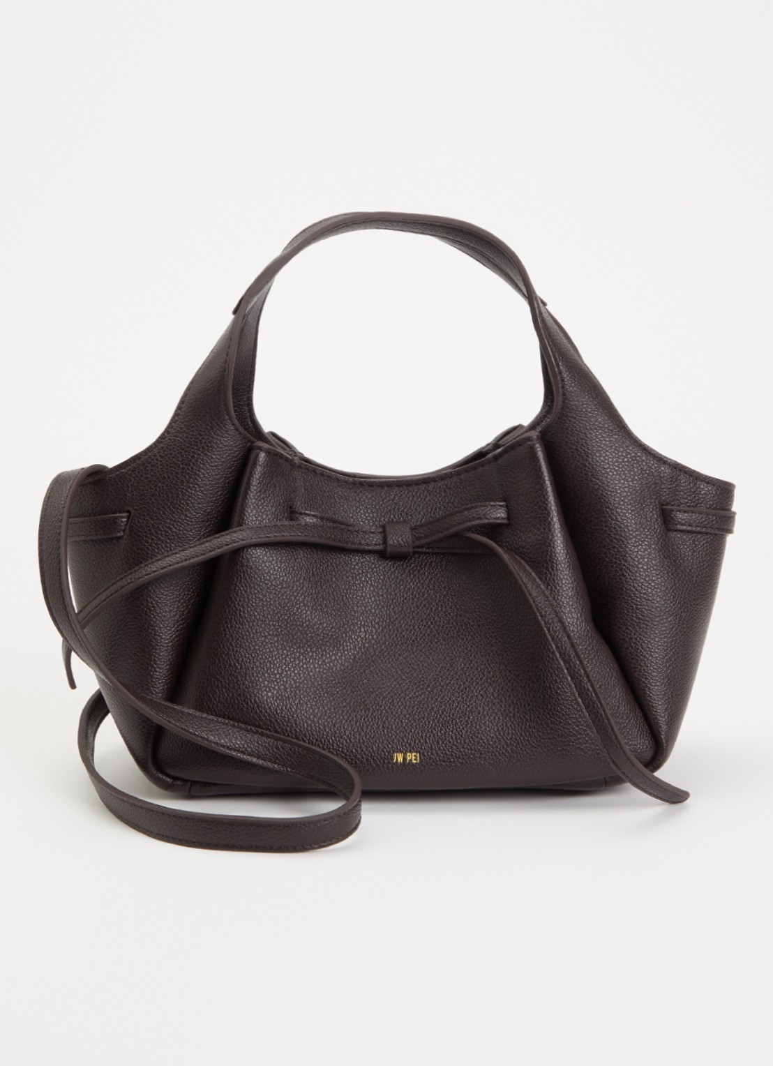 JW PEI Mabel Soft Bow handtas met afneembare schouderriem - voorkant donkerbruin