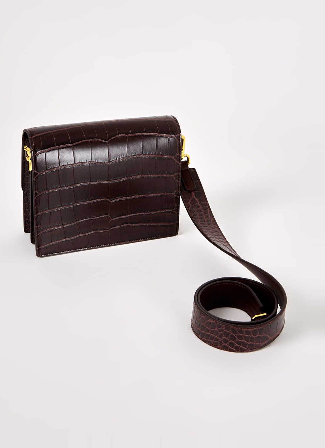 JW PEI Mini Flap crossbodytas   - achterkant 3 donkerbruin