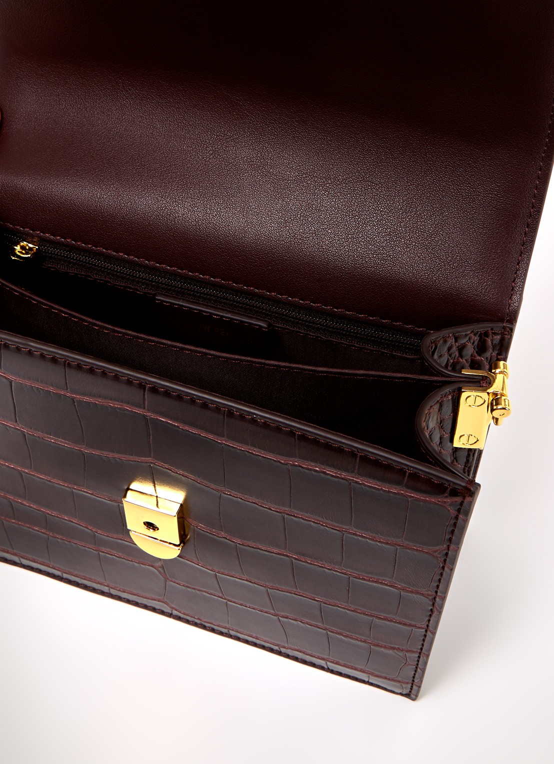 JW PEI Mini Flap crossbodytas   - detail donkerbruin