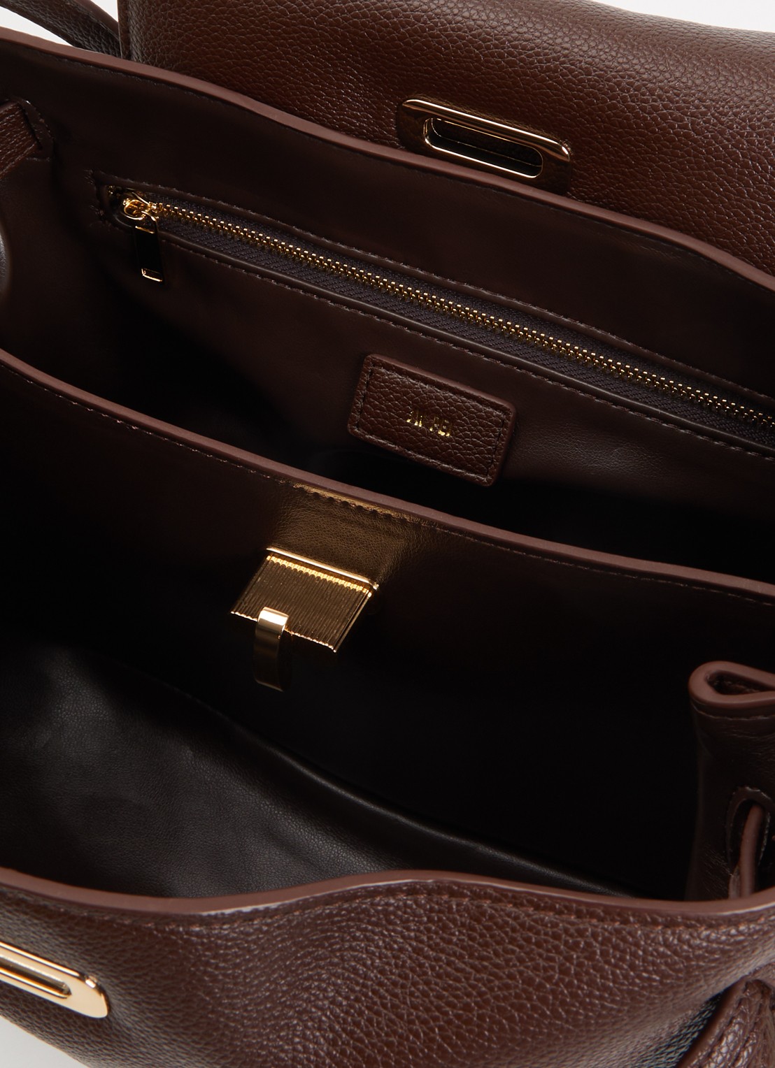 JW PEI Rhea schoudertas met logo - detail donkerbruin