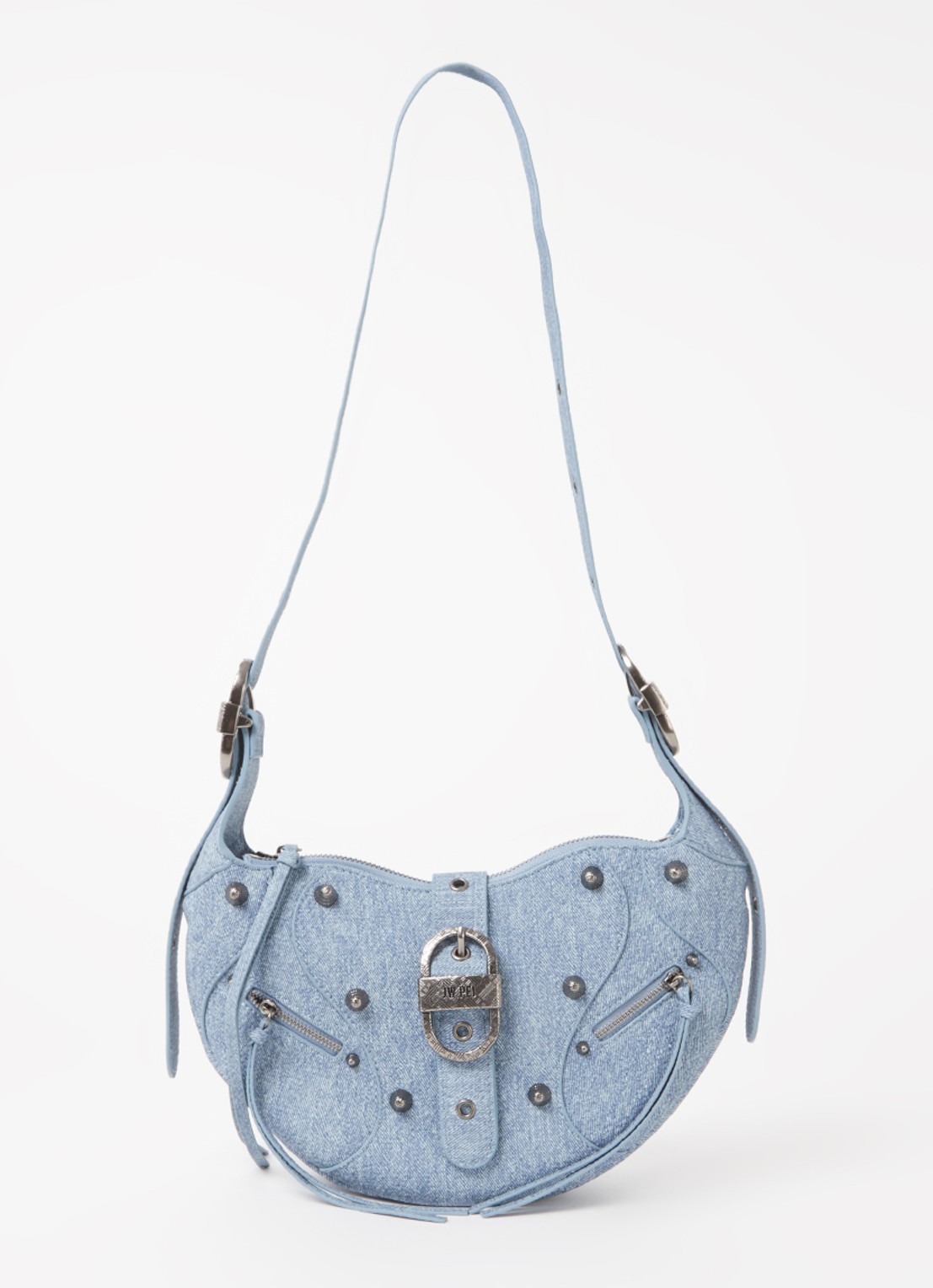 JW PEI Tessa schoudertas met studs - voorkant denim