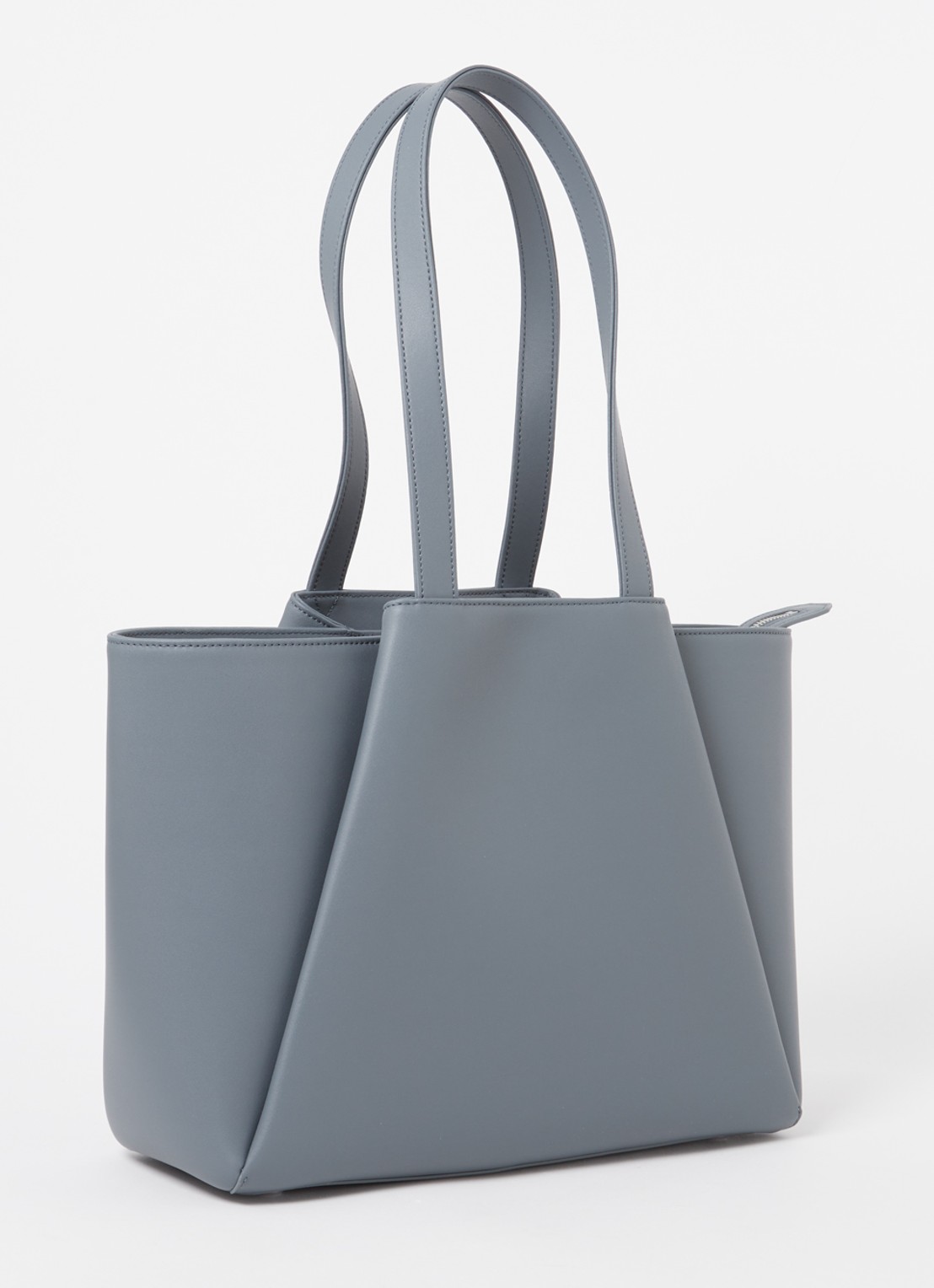 KAAI Midi Pyramid schoudertas van leer met 13.5 inch laptopvak - achterkant grijs