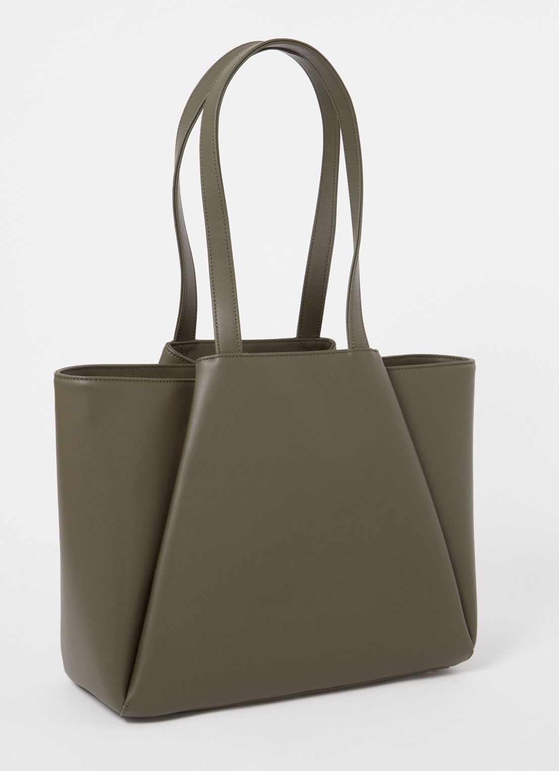 KAAI Midi Pyramid schoudertas van leer met 13.5 inch laptopvak - achterkant bronsgroen