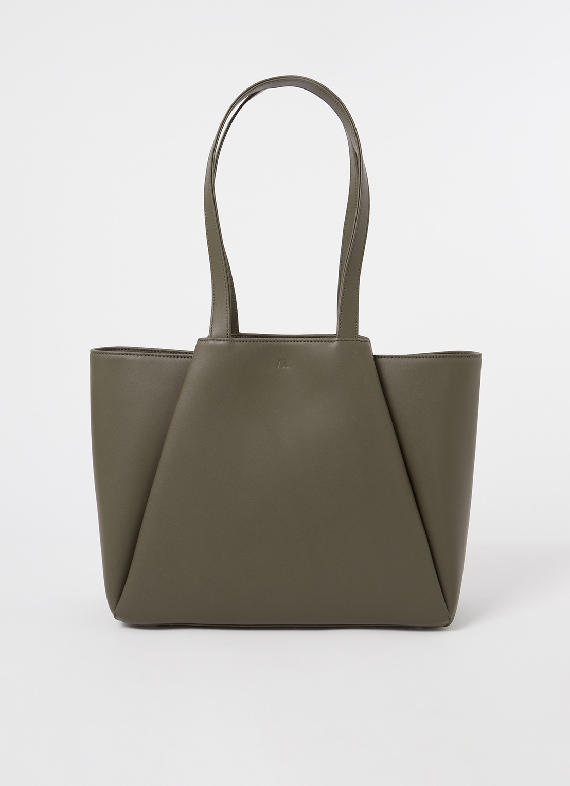 KAAI Midi Pyramid schoudertas van leer met 13.5 inch laptopvak - voorkant 4 bronsgroen