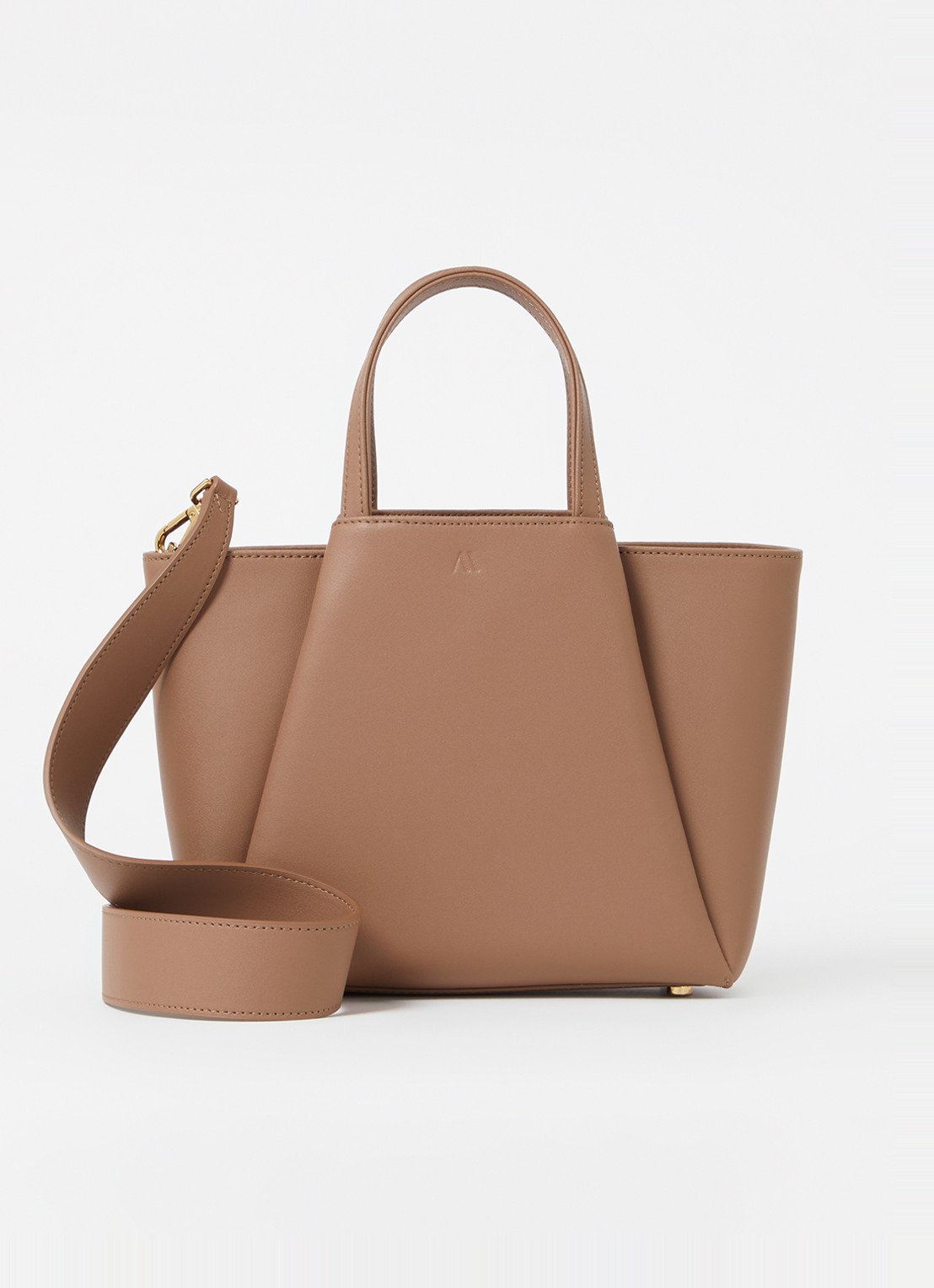 KAAI Mini Pyramid handtas van leer - voorkant taupe