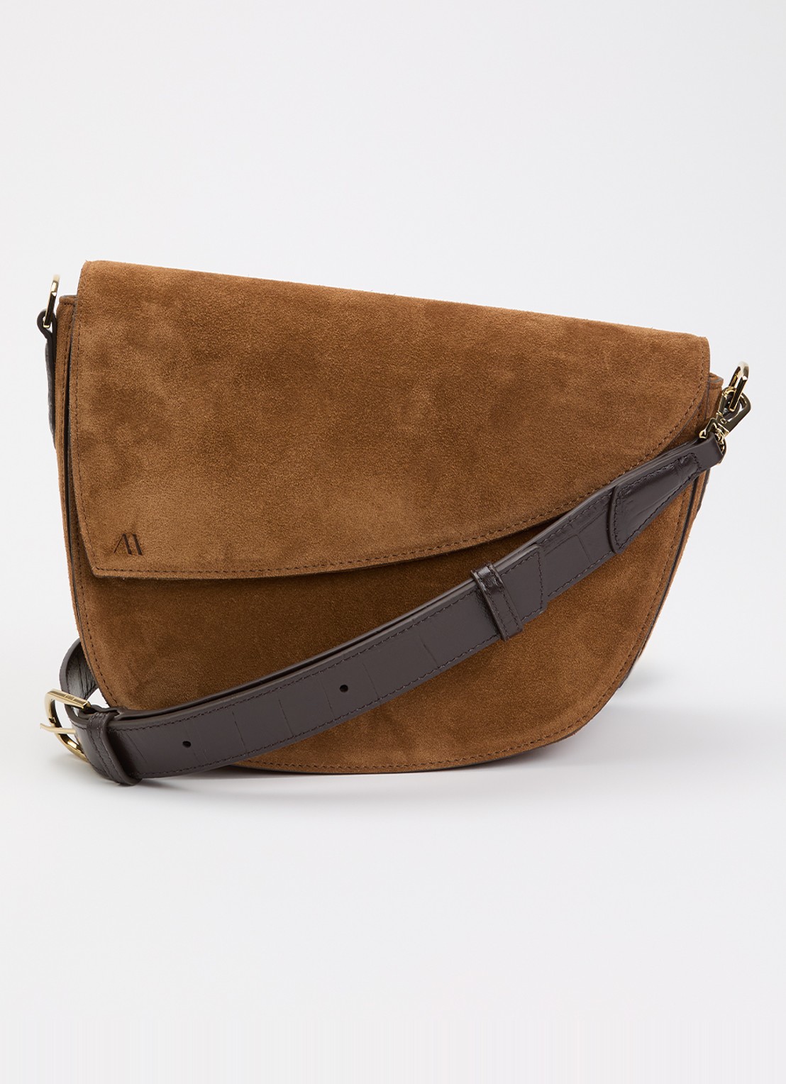 KAAI Rebel crossbodytas van suède - voorkant 5 cognac