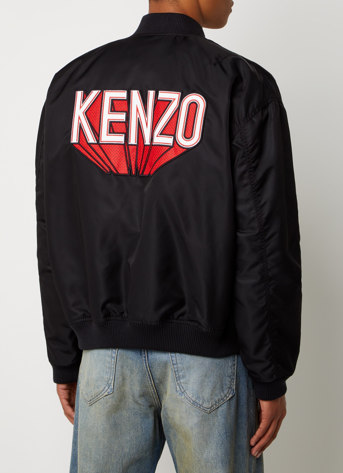 KENZO Bomberjack met logo- en backprint - detail zwart