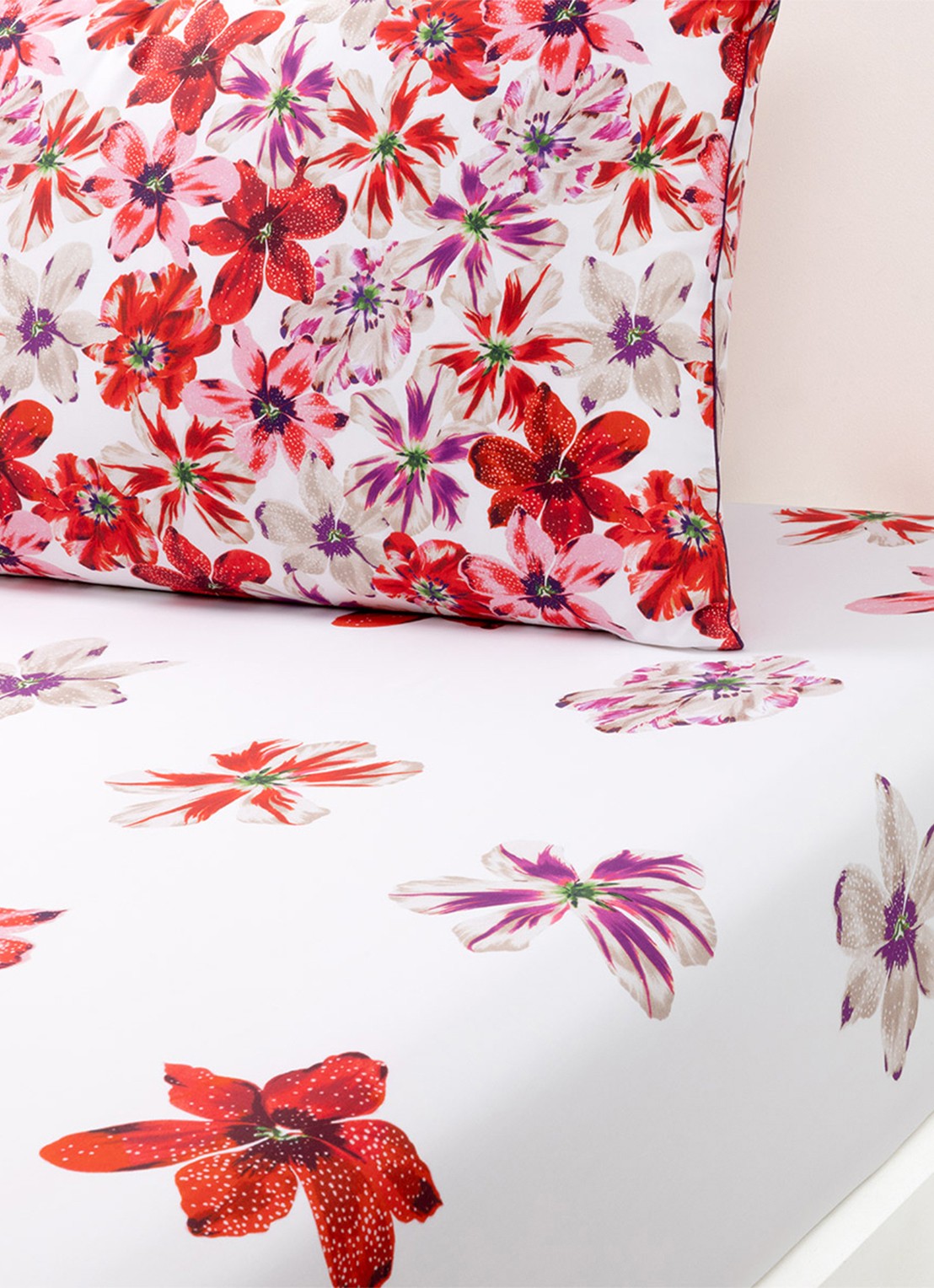 KENZO Fleur hoeslaken van katoen, hoekhoogte 35 cm - voorkant 2 rood