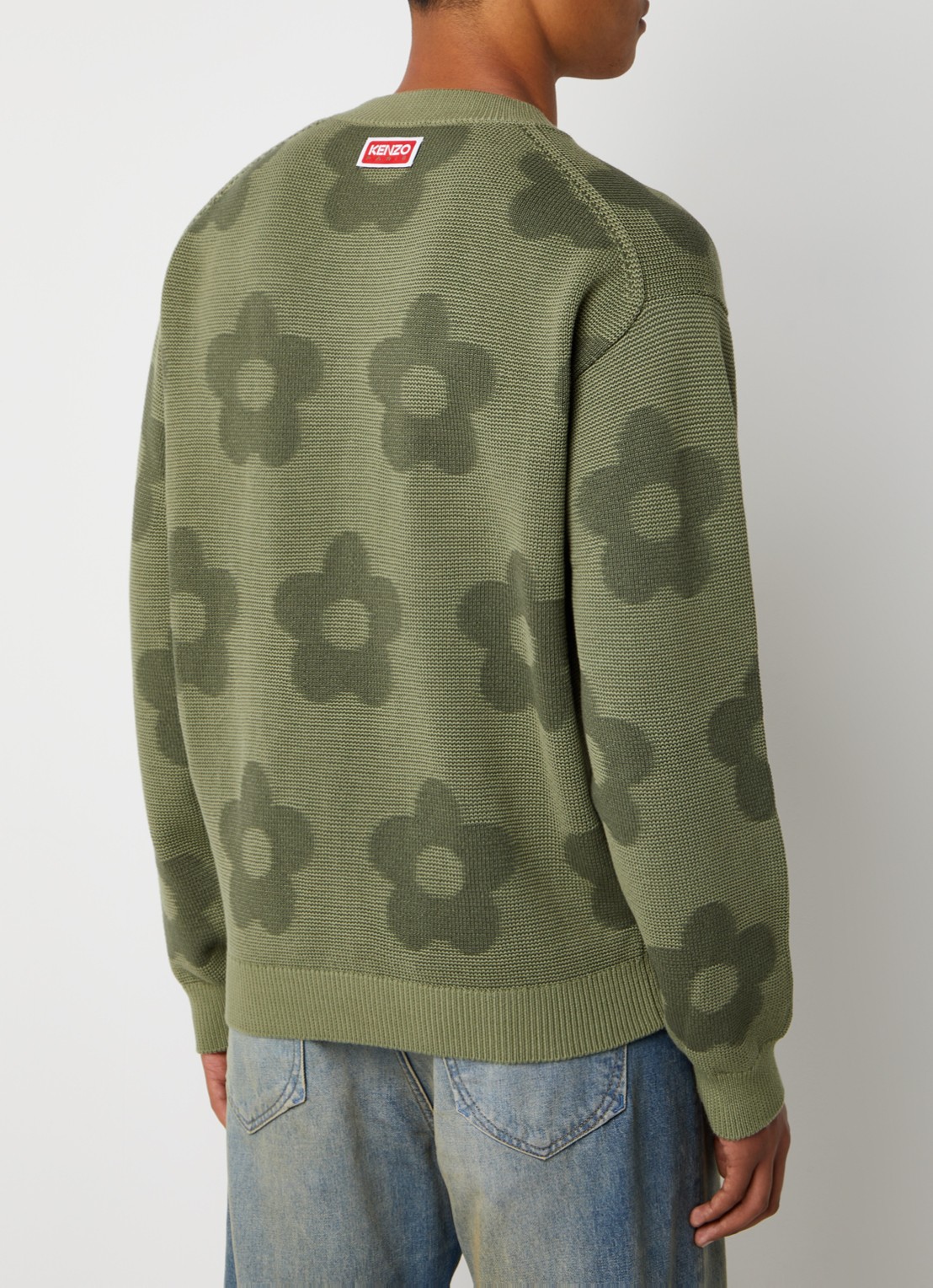 KENZO Grofgebreide trui met bloemenprint - achterkant groen