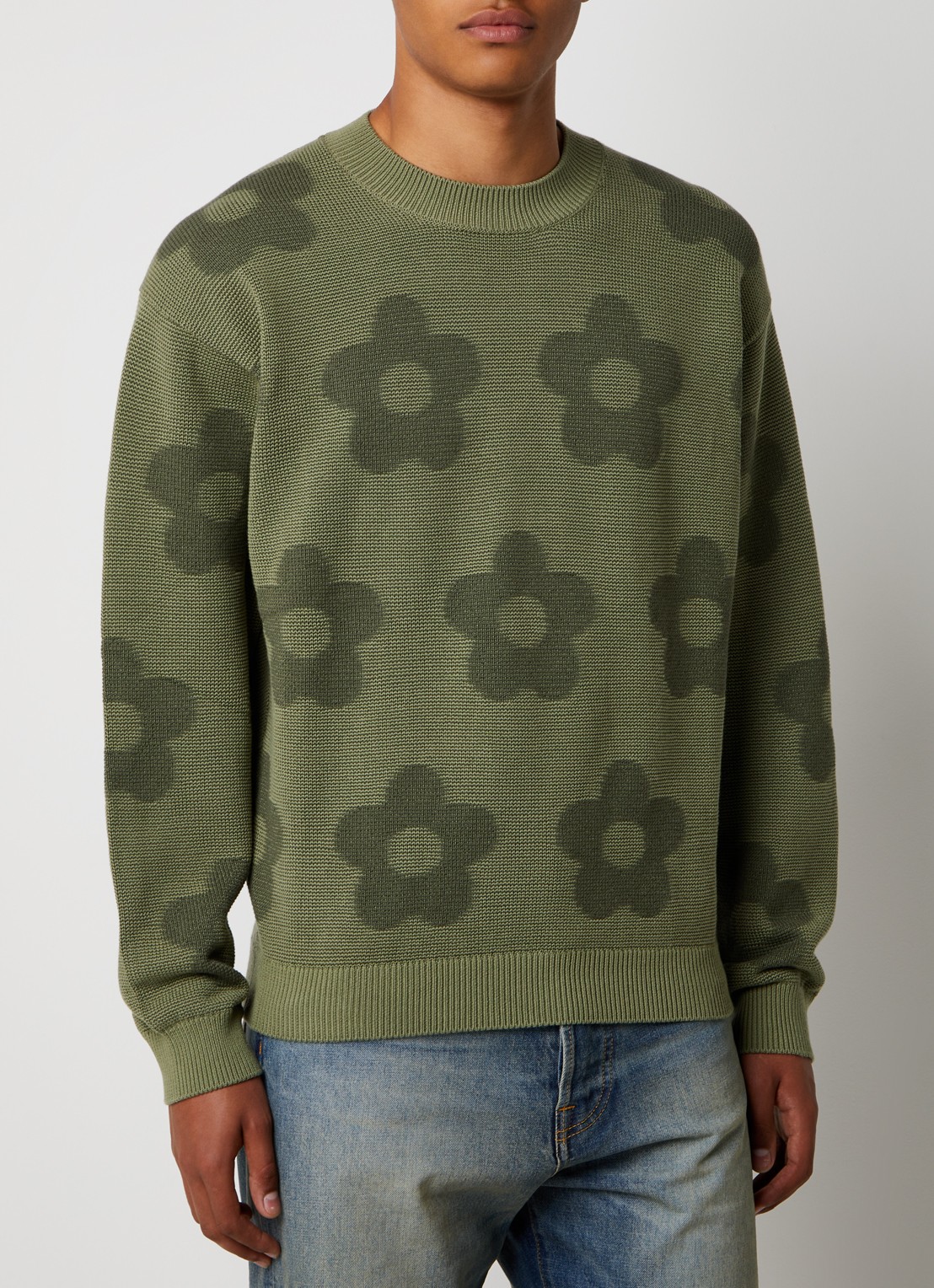 KENZO Grofgebreide trui met bloemenprint - detail 4 groen