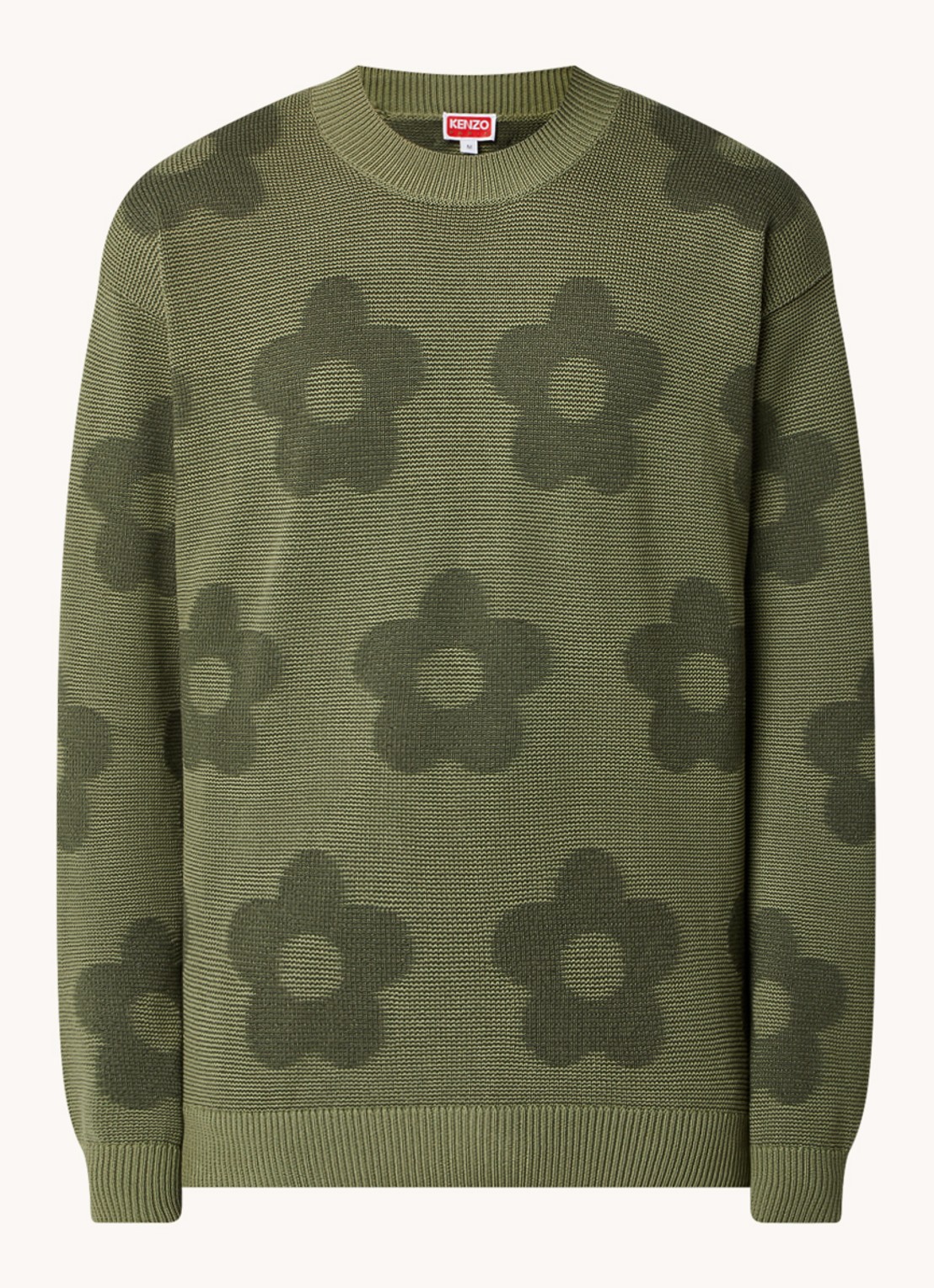 KENZO Grofgebreide trui met bloemenprint - voorkant 2 groen