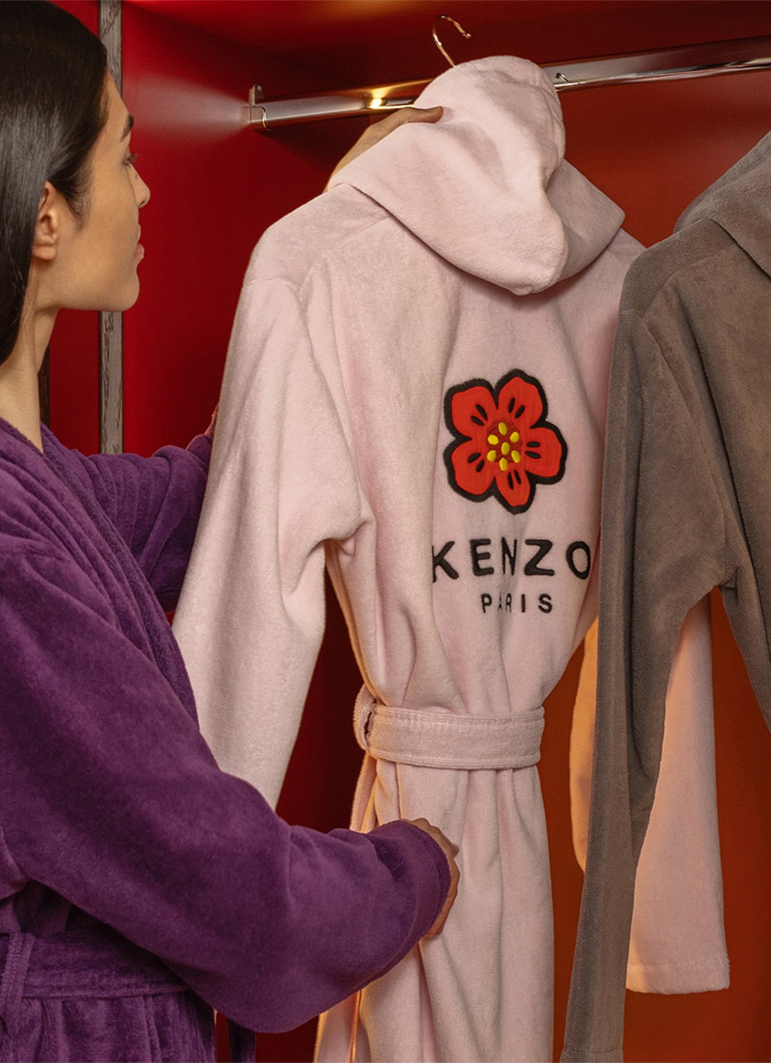 KENZO K Boke badjas van  katoen - unisex - detail 4 lichtroze
